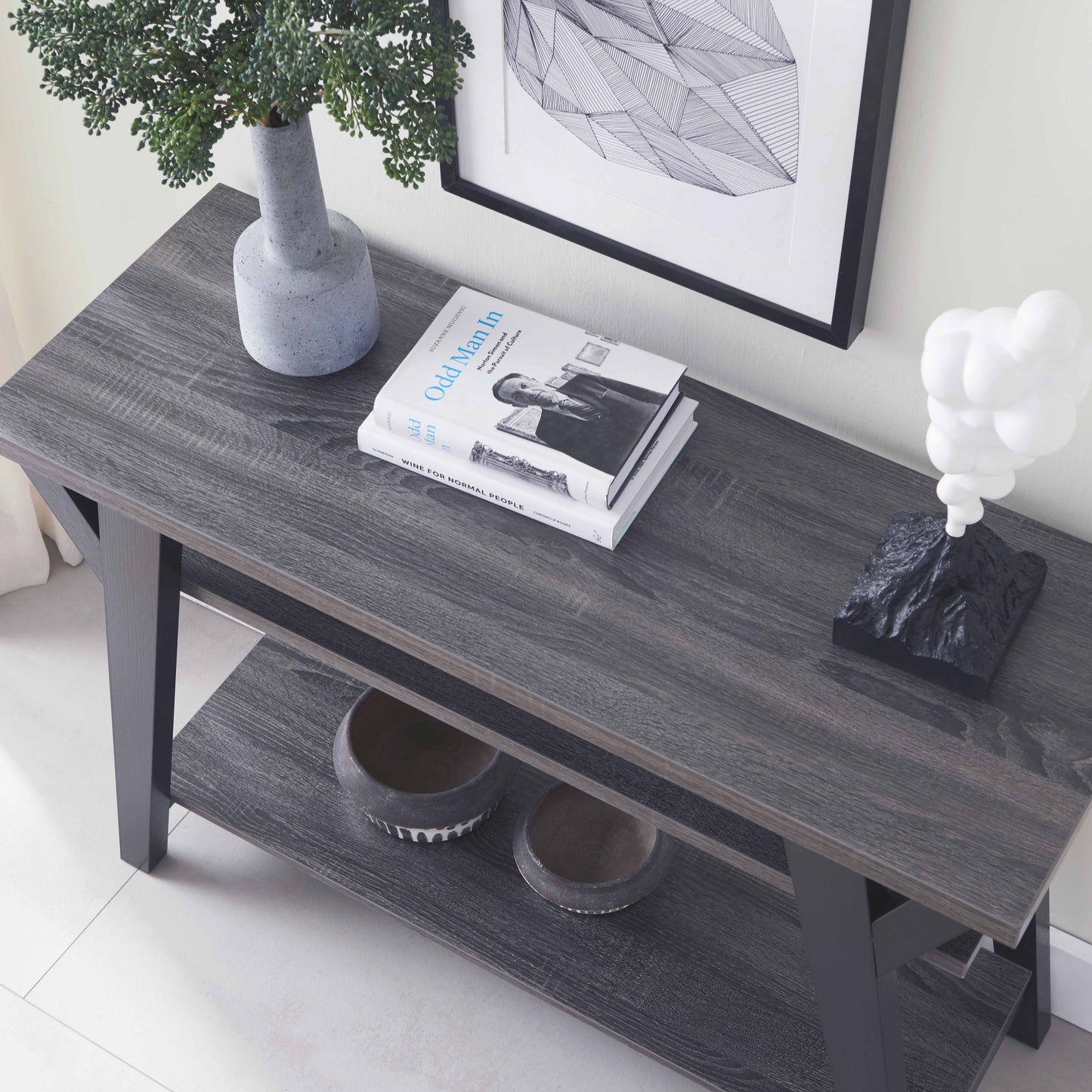 Distressed Grey & Black Two-Tier Console Table
