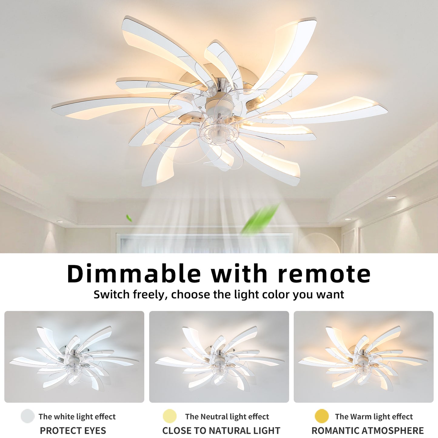 31-Inch Chrome Ceiling Fan with Dimmable LED Lights and Remote Control - Modern Design, 6 Wind Speeds