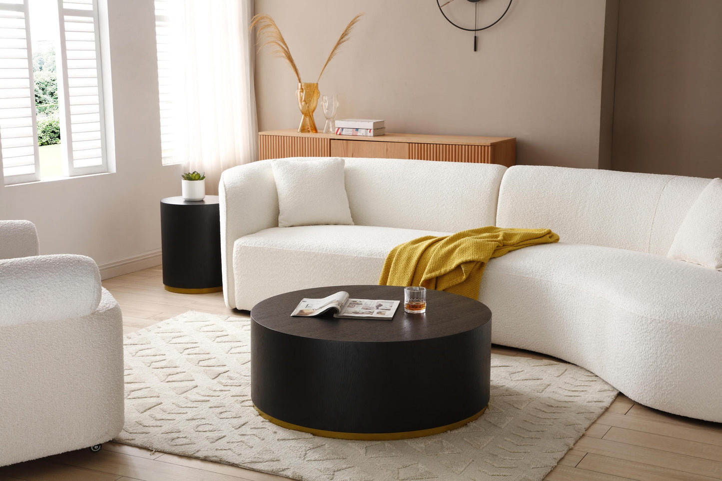 Black Fully Assembled Round Coffee Table for Living Room