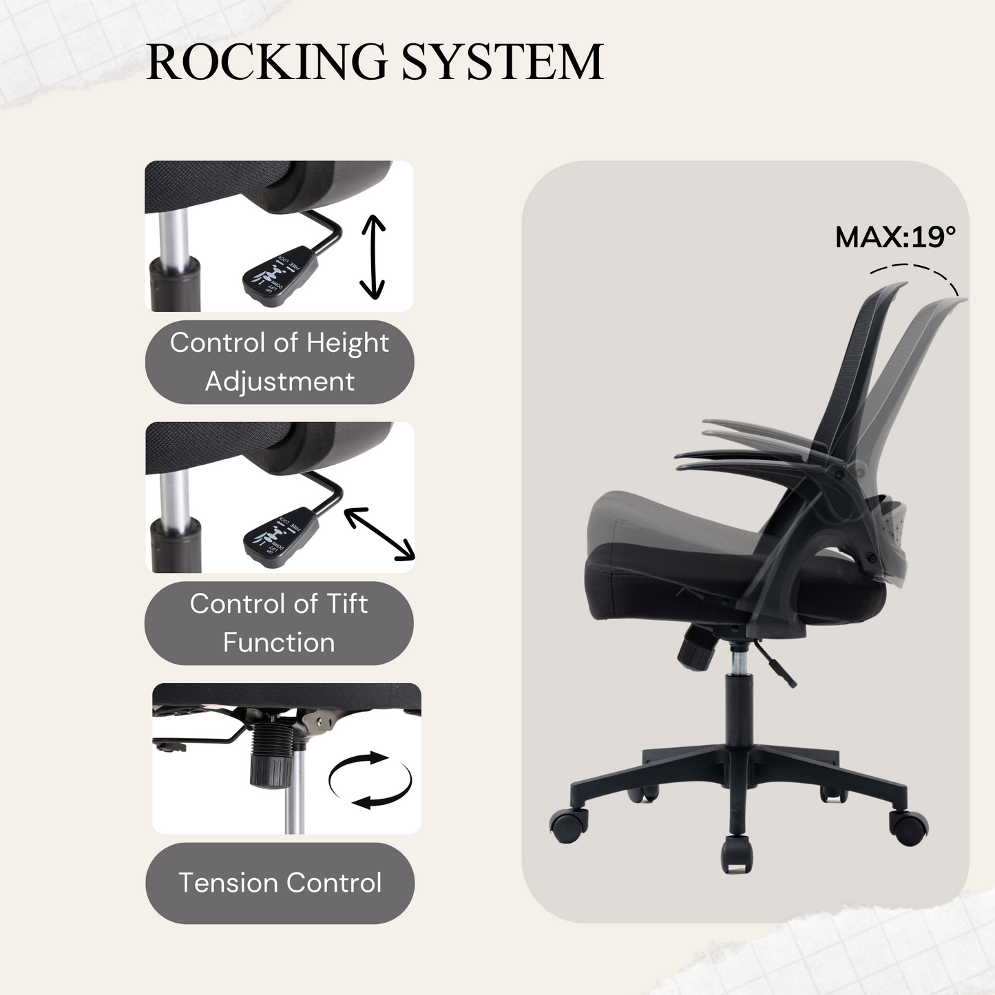 Ergonomic Office Chair Adjustable Height Computer Chair Breathable Mesh Home Office Desk Chairs with Wheels Executive Rolling Swivel Chair with Flip-Up Arms and Lumbar Support for Home/Study/Working