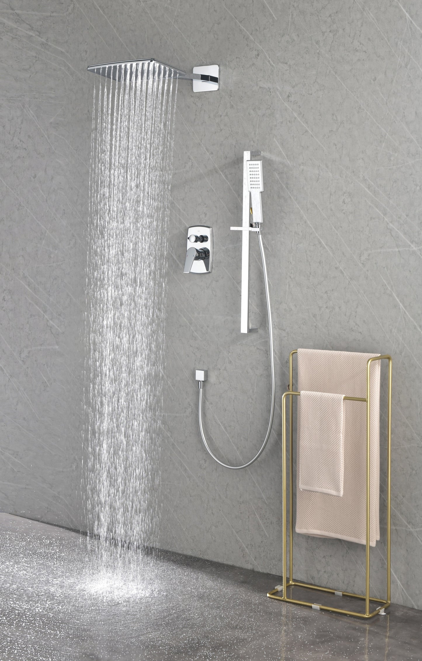 Luxurious Rainfall Shower System with Hand Shower and Slide Bar