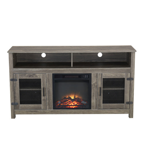 Industrial Style Electric Fireplace TV Stand with Storage Cabinet, Fits up to 65 Flat Screen TV, Grey