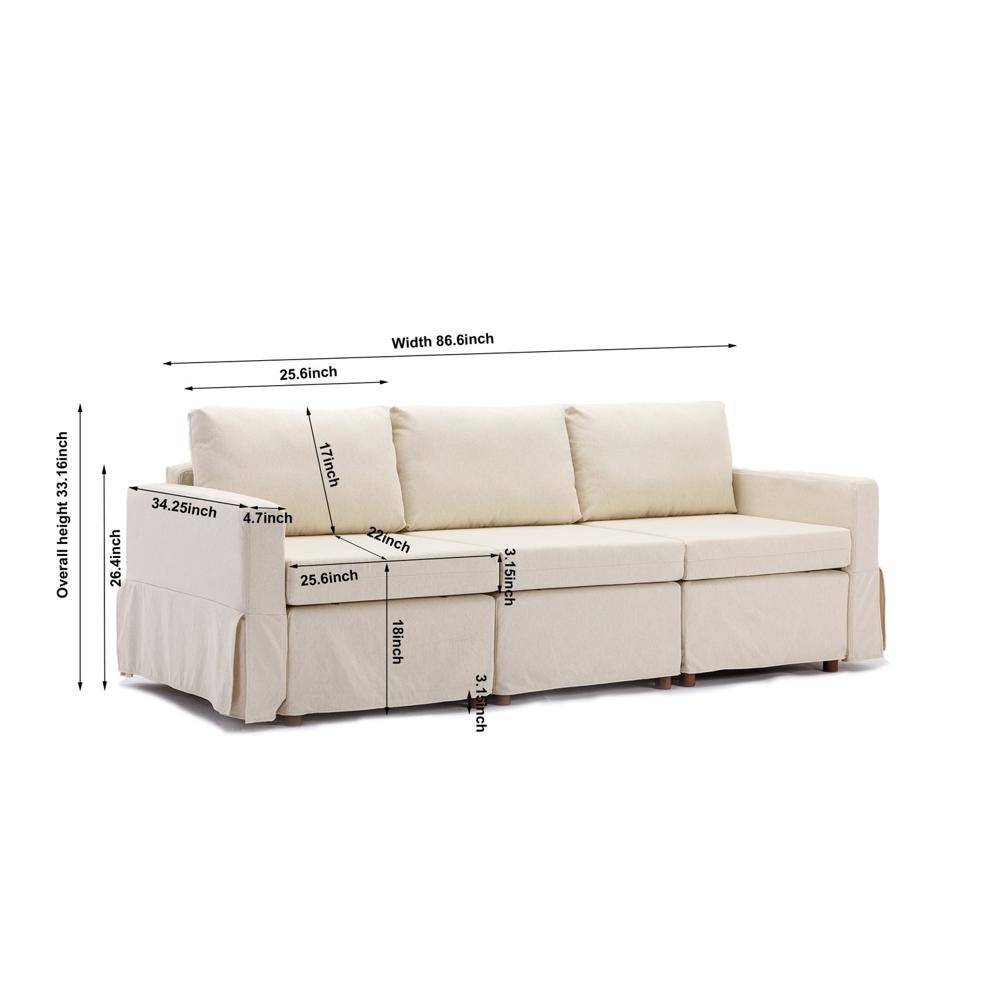 Cream Modular Sectional Sofa with 2 Ottomans and Removable/Washable Cushions