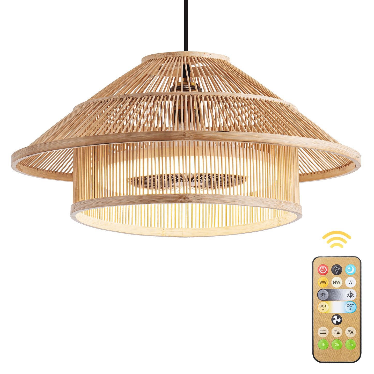 Bamboo Ceiling Fan Lights with Stepless Dimming