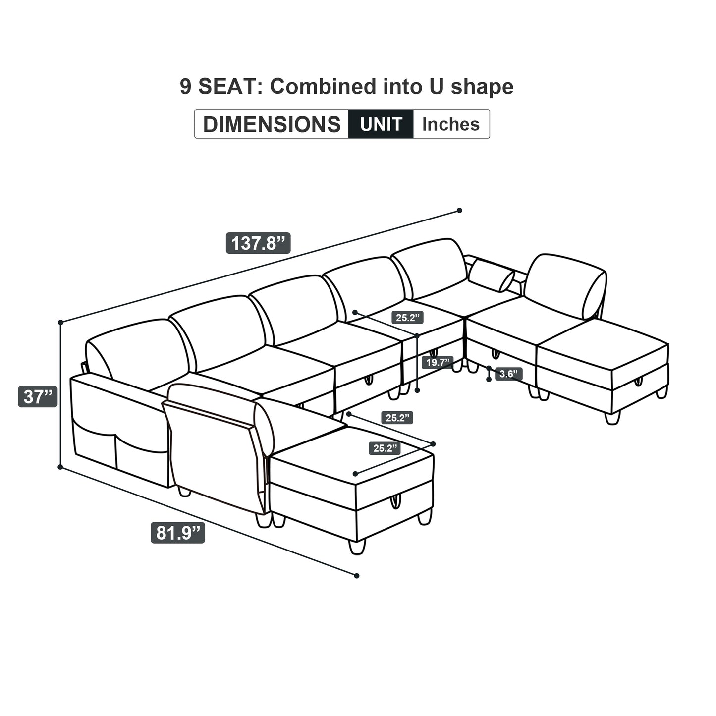 9 Seat Modular Sofa Set with Convertible King Sofa Bed, Storage Sectional Couch, Navy Blue Corduroy Velvet