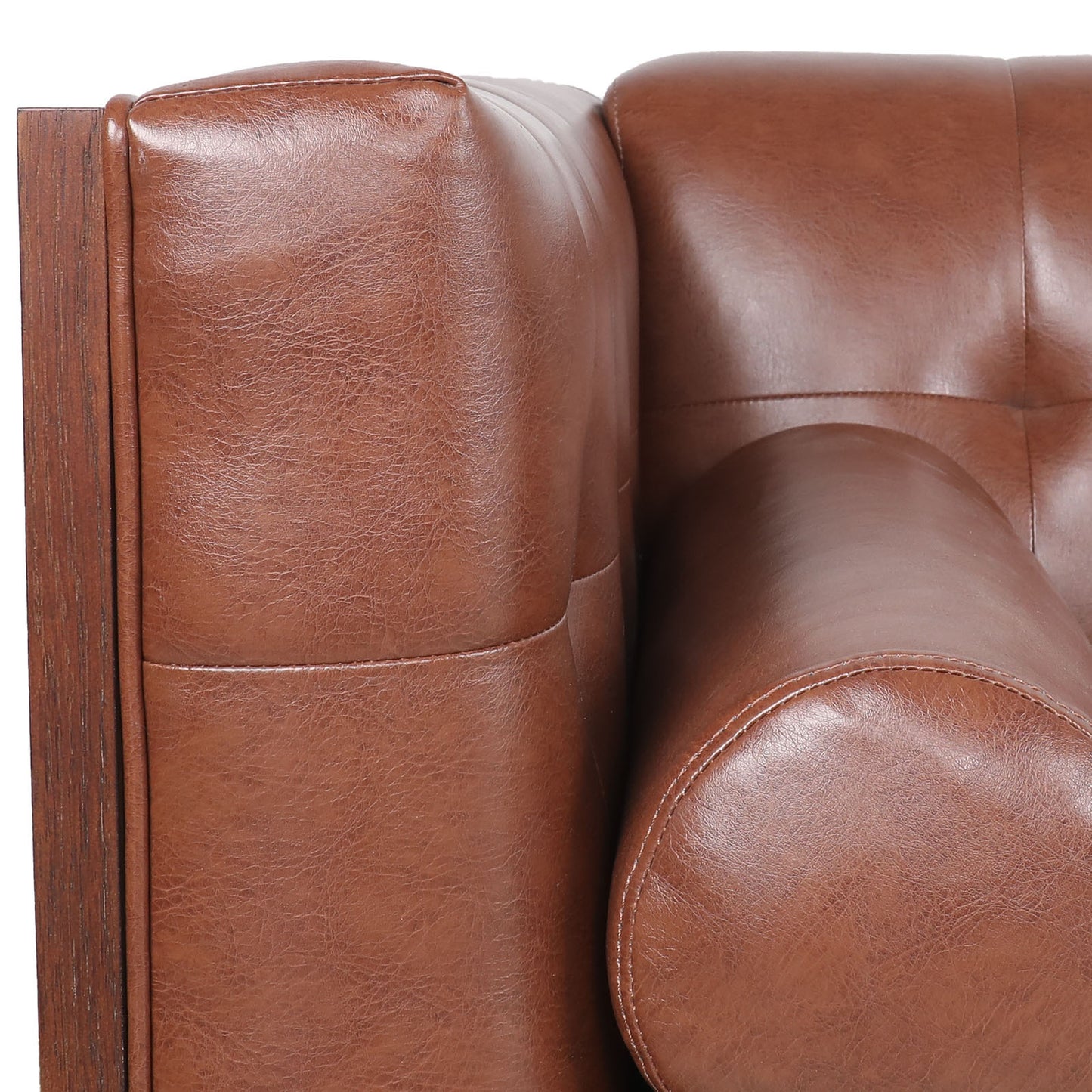 78.74 Brown Leather 3-Seater Sofa with Round Pillows