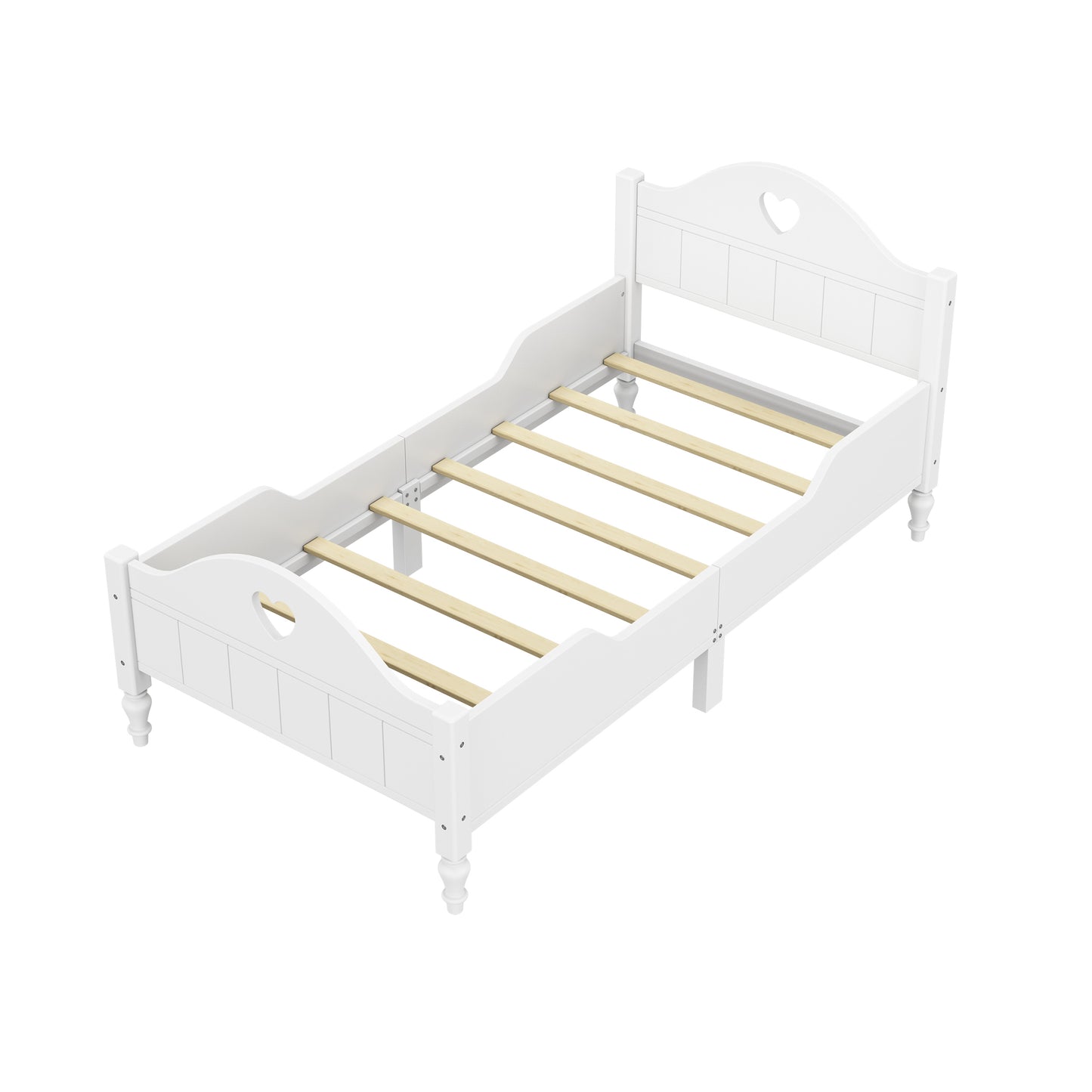 Macaron Twin Size Toddler Bed with Side Safety Rails and Headboard and Footboard,White