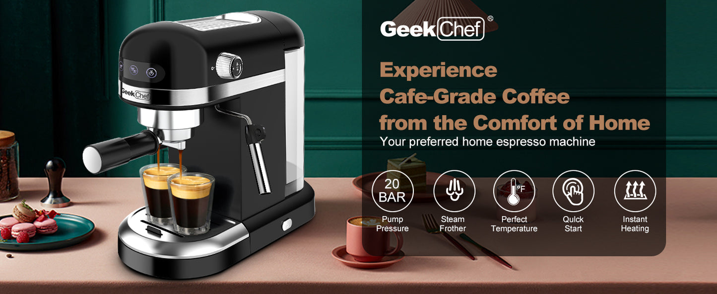 Geek Chef 20-Bar High-Performance Espresso Machine with Safety Valve