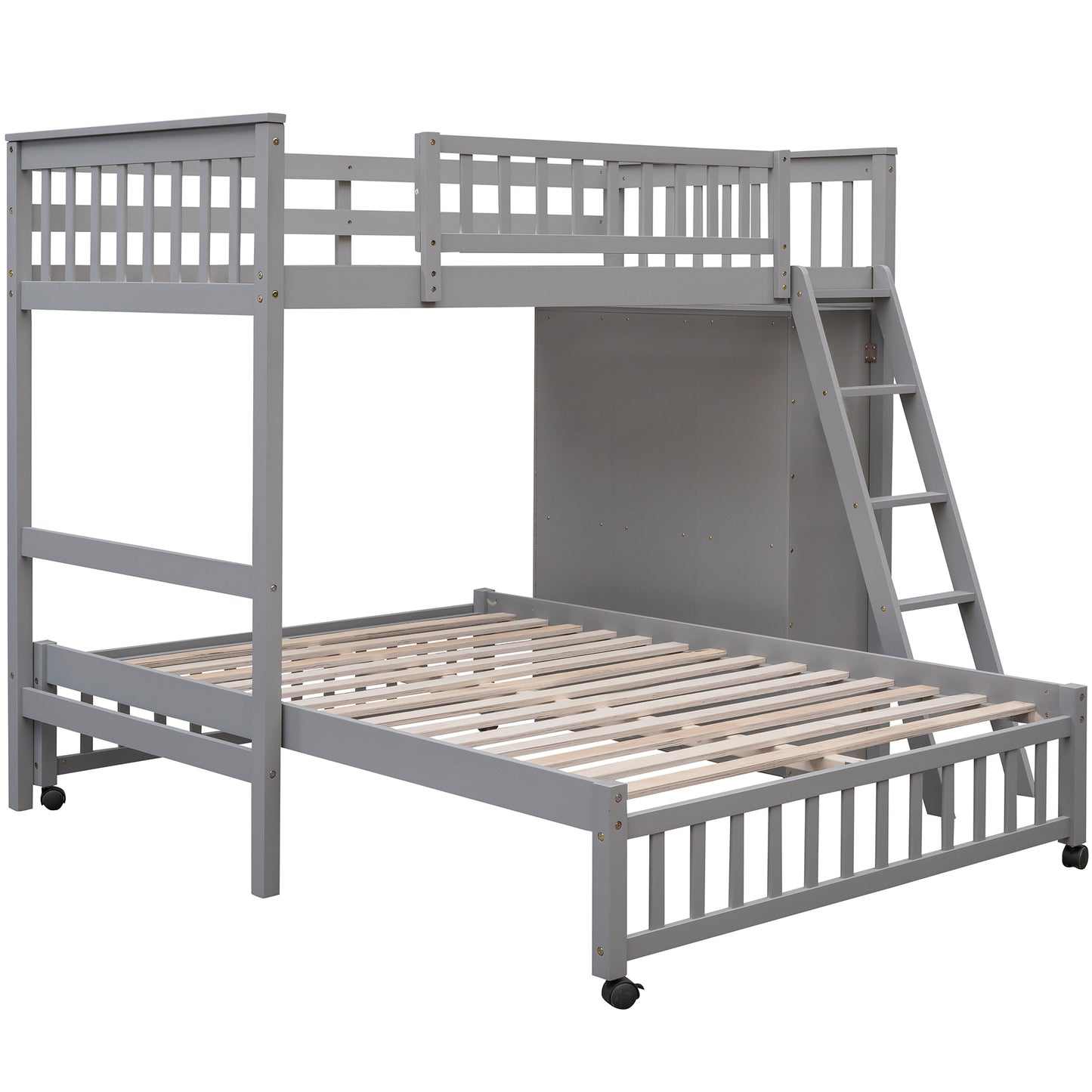 Gray Twin Over Full Bunk Bed With Storage Drawers And Wheels