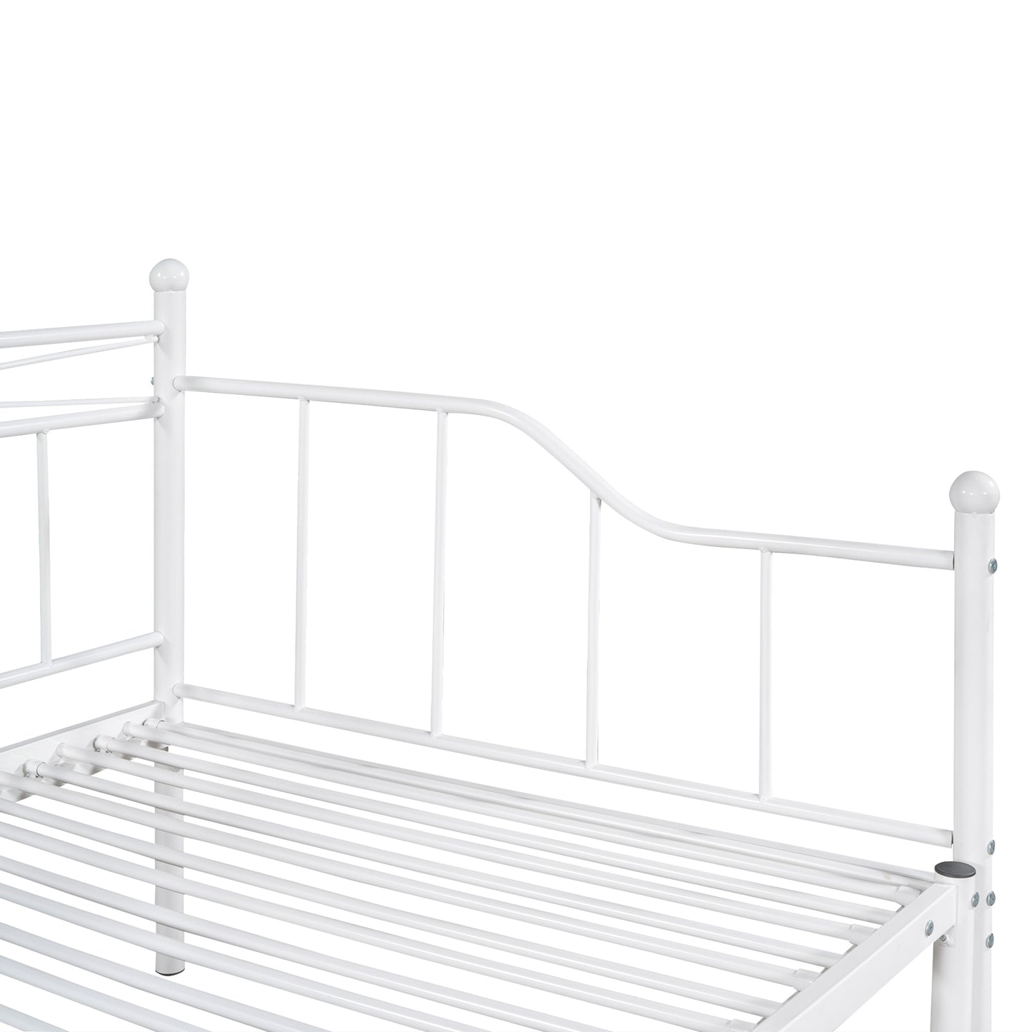 Twin Size Metal Daybed with Trundle, Daybed with Slat No Box required White