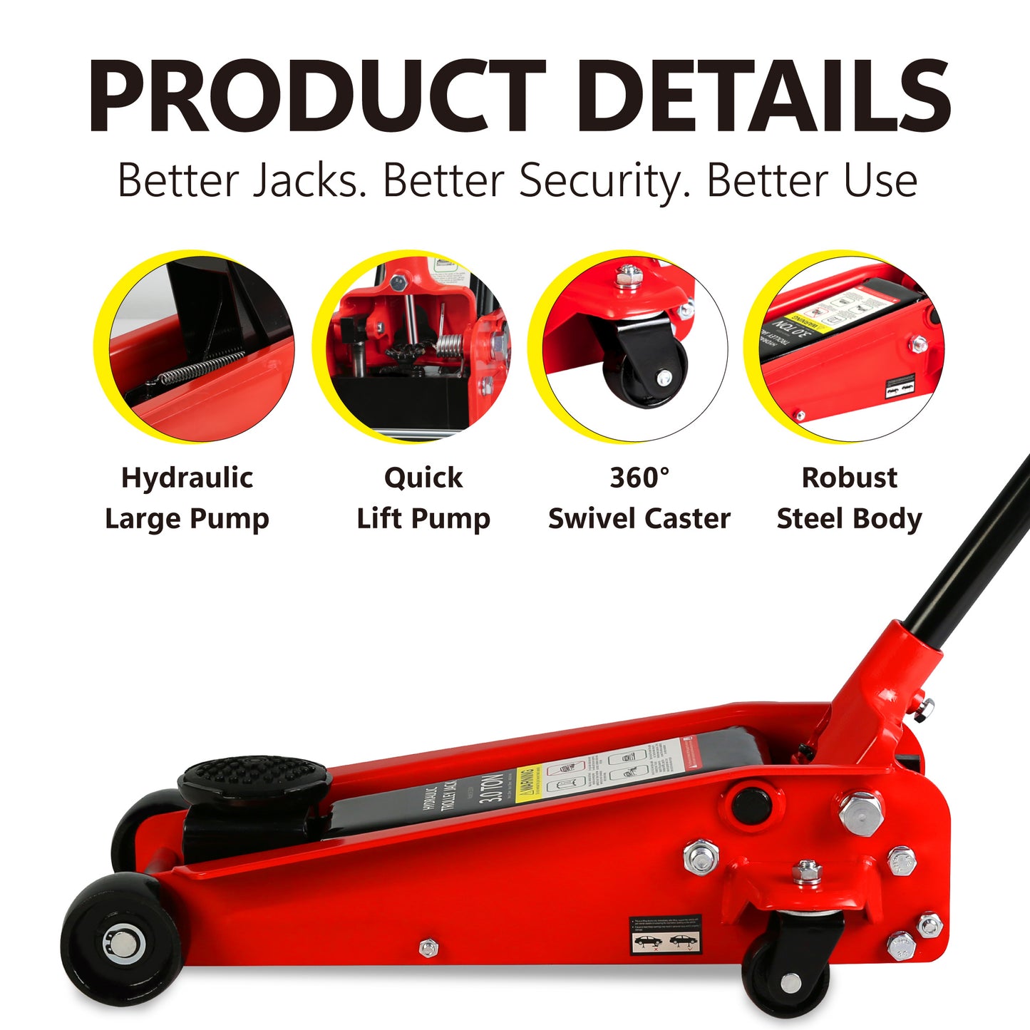 Low Profile Hydraulic Trolley Racing Floor Jack, 3-Ton Capacity