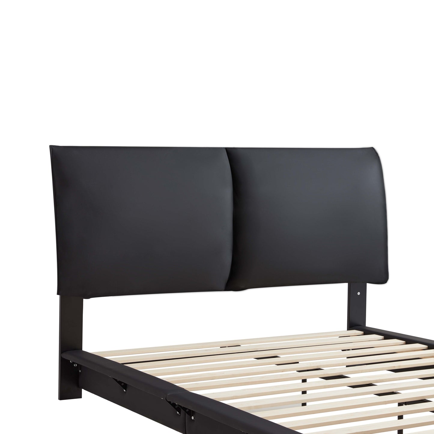 Full Size Upholstered Platform Bed with Sensor Light and Ergonomic Design Backrests, Black