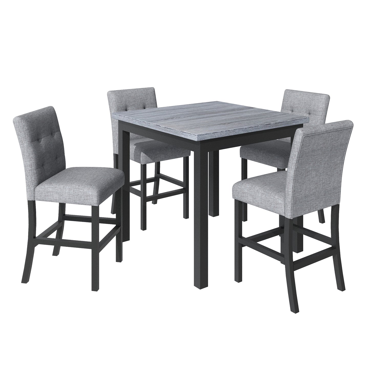 5-Piece Counter Height Dining Set Wood Square Dining Room Table and Chairs Stools w/Footrest & 4 Upholstered high-back Chairs,Black