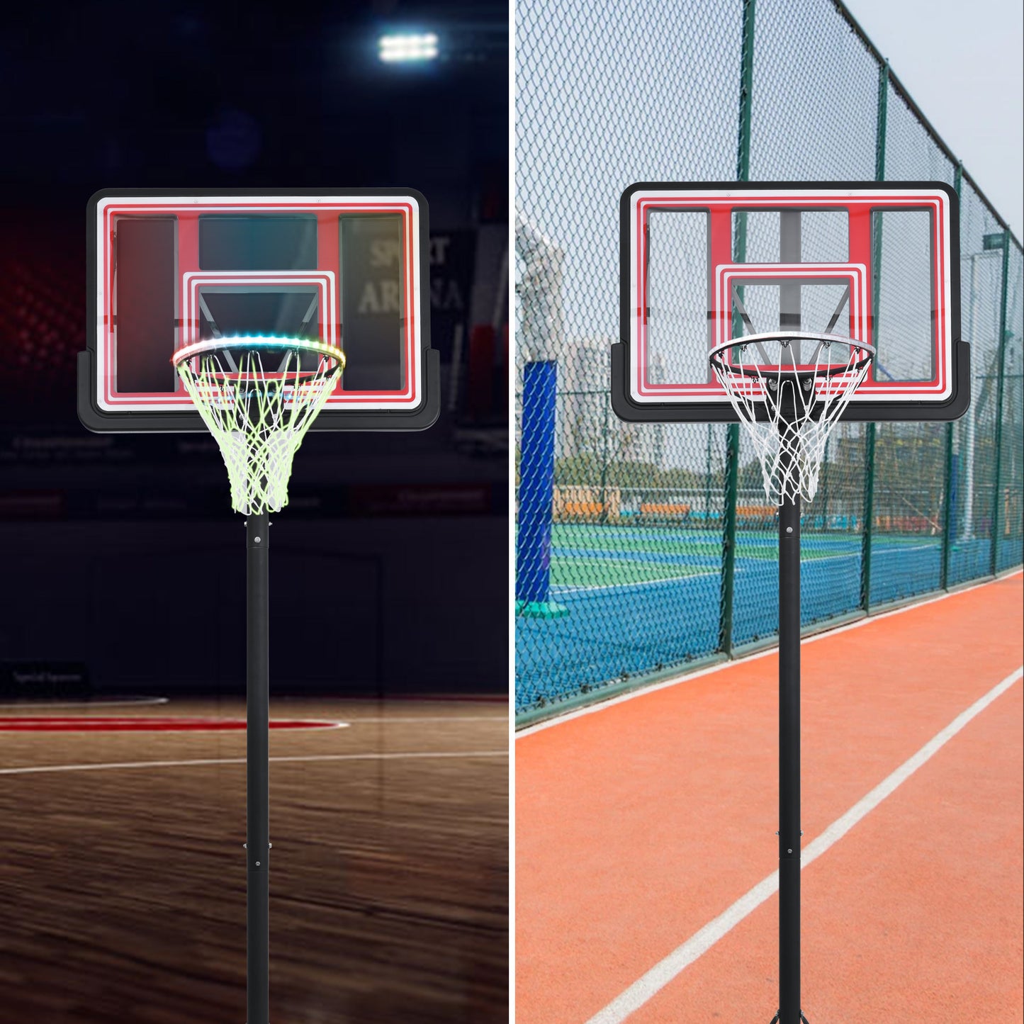 Portable Basketball Hoop Basketball System 4.76-10ft Height Adjustable for Youth Adults LED ights, Colorful lights, Waterproof Super Bright to Play at Night Outdoors,Good Gift for Kid