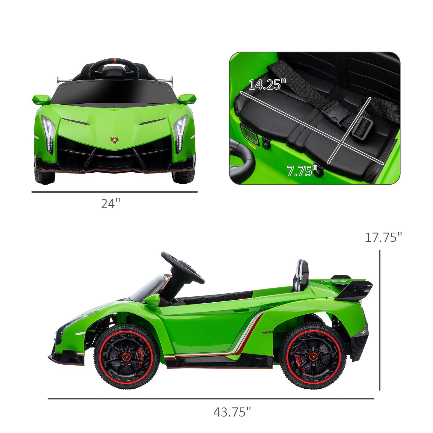 Aosom Lamborghini Veneno Licensed Kids Electric Car with  Bluetooth, 12V Ride on Car with Butterfly Doors, Remote Control, Suspension System, Horn, Songs, Lights, Green