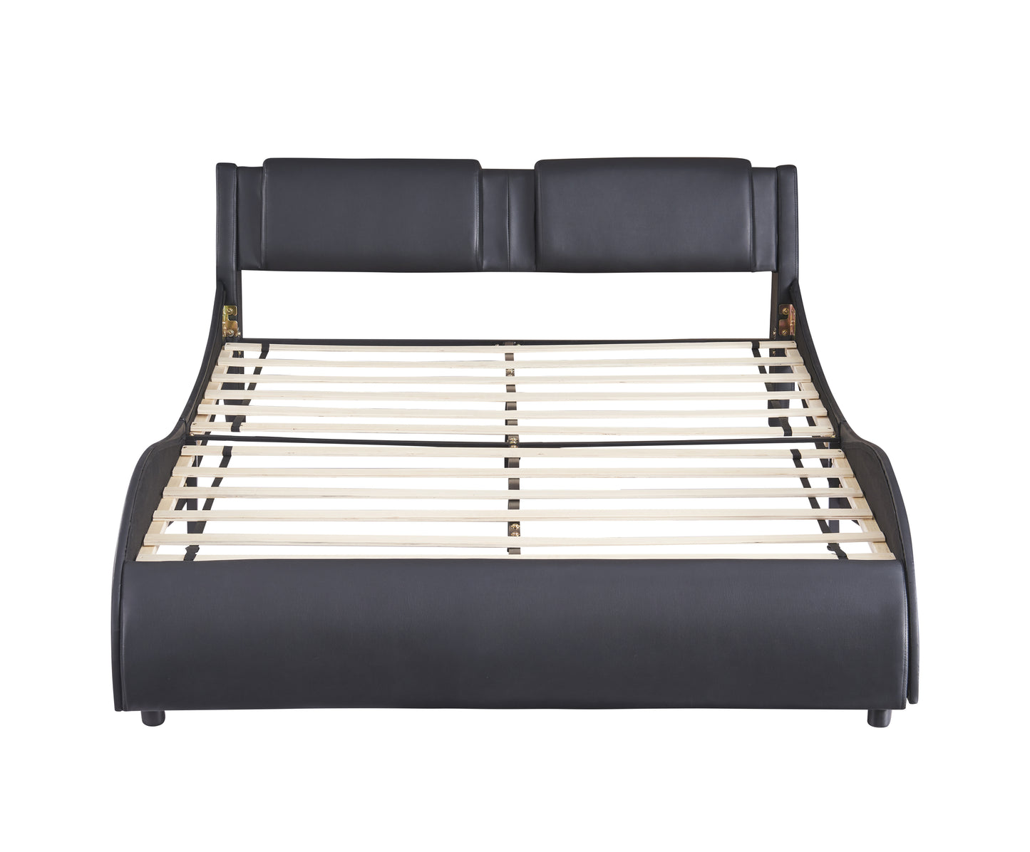 Full Size Upholstered Faux Leather Platform Bed with LED Light Bed Frame with Slatted - Black