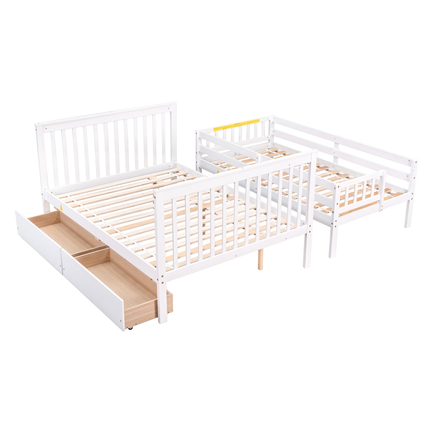 Convertible Twin Over Full Bunk Bed with Staircase and Drawers - White Wood Twin-Size Loft Bed