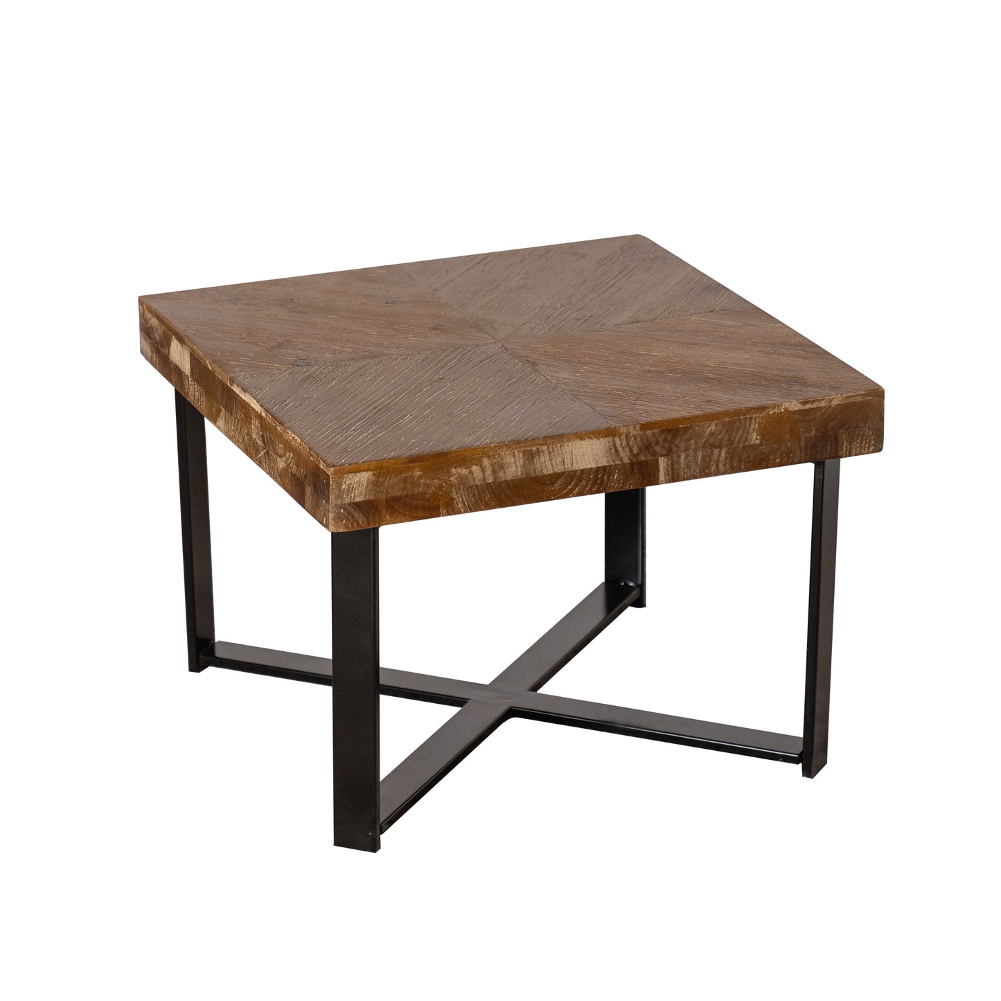 Modern Retro Fir Wood Coffee Table Set - Square Design with Cross Legs Metal Base