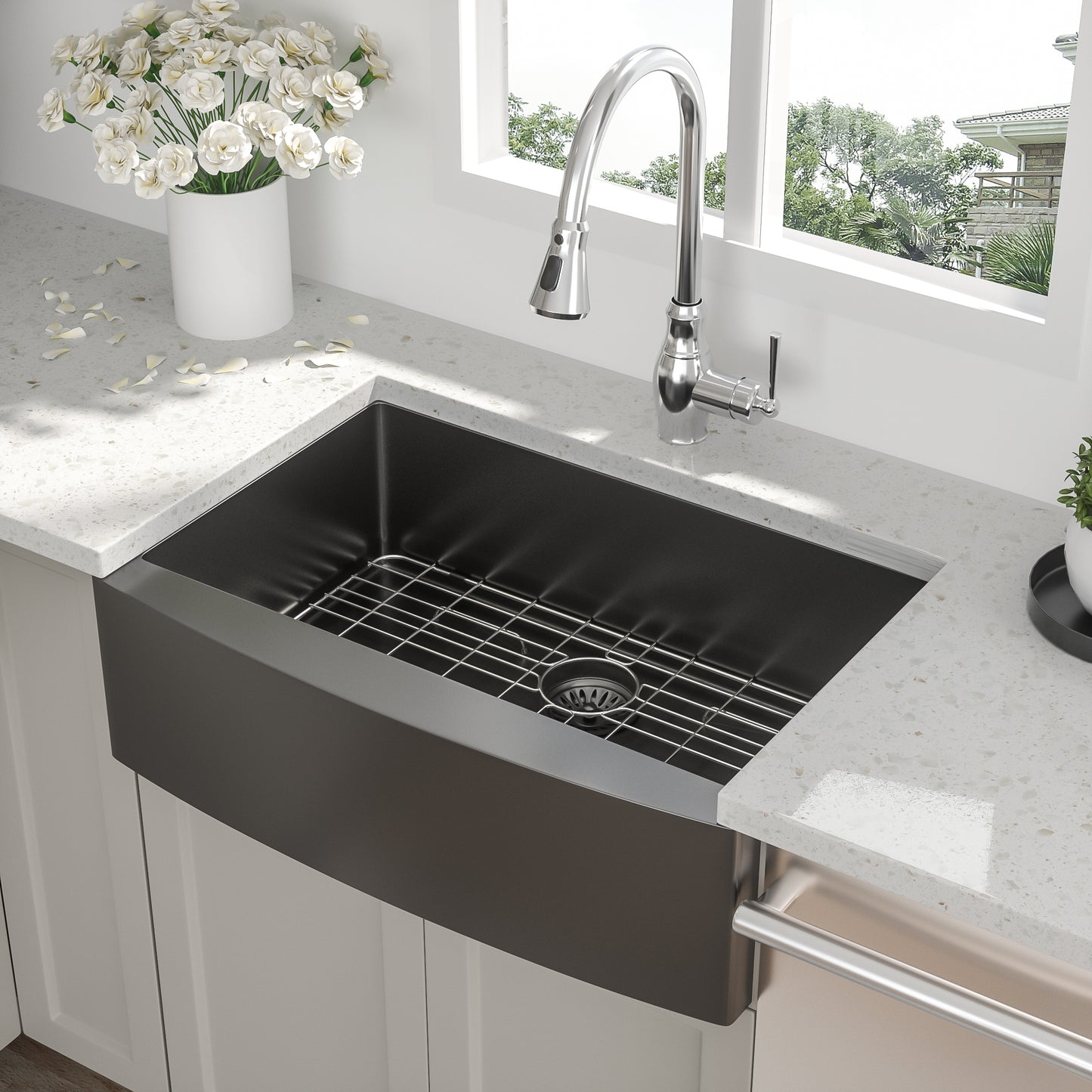 30 Inch Stainless Steel Black Farmhouse Sink with Nano Surface Technology