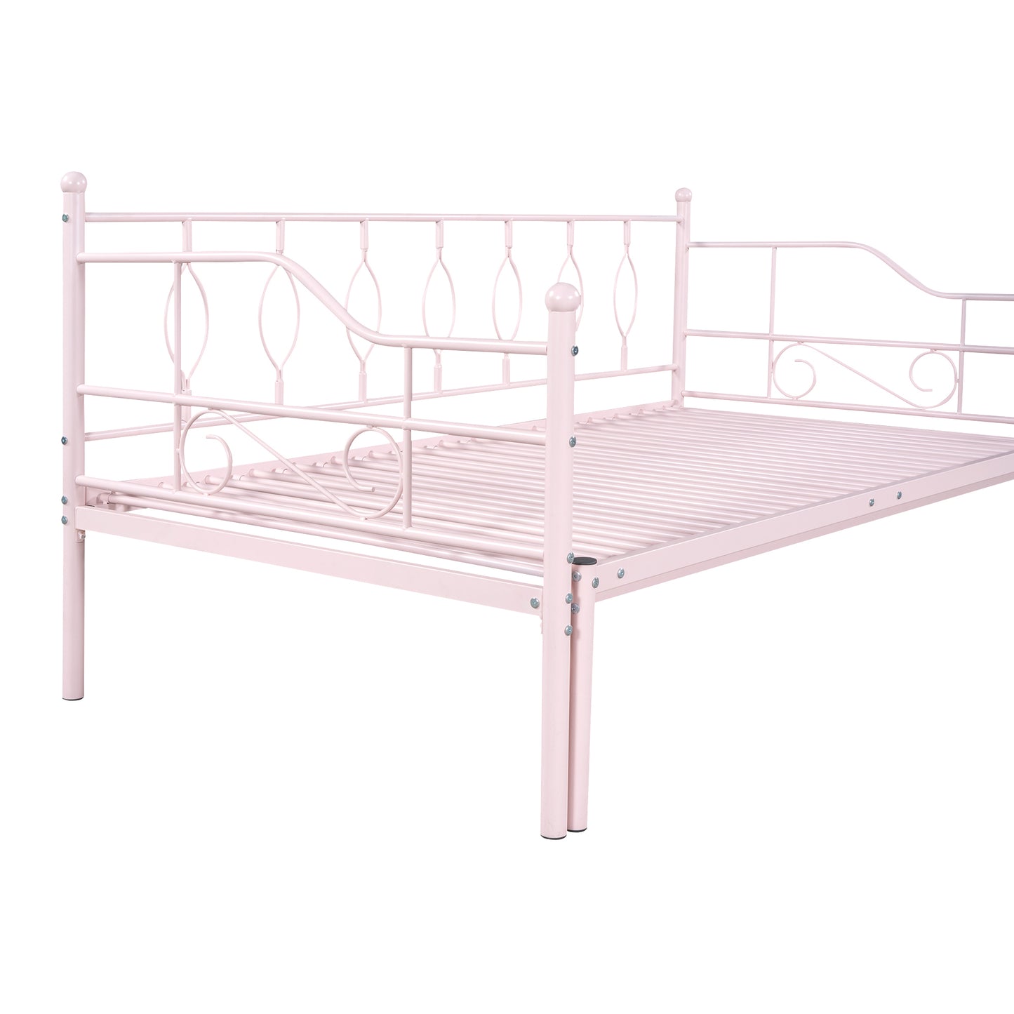 Twin Size Metal Daybed with Trundle, Daybed with Slat No Box required Pink