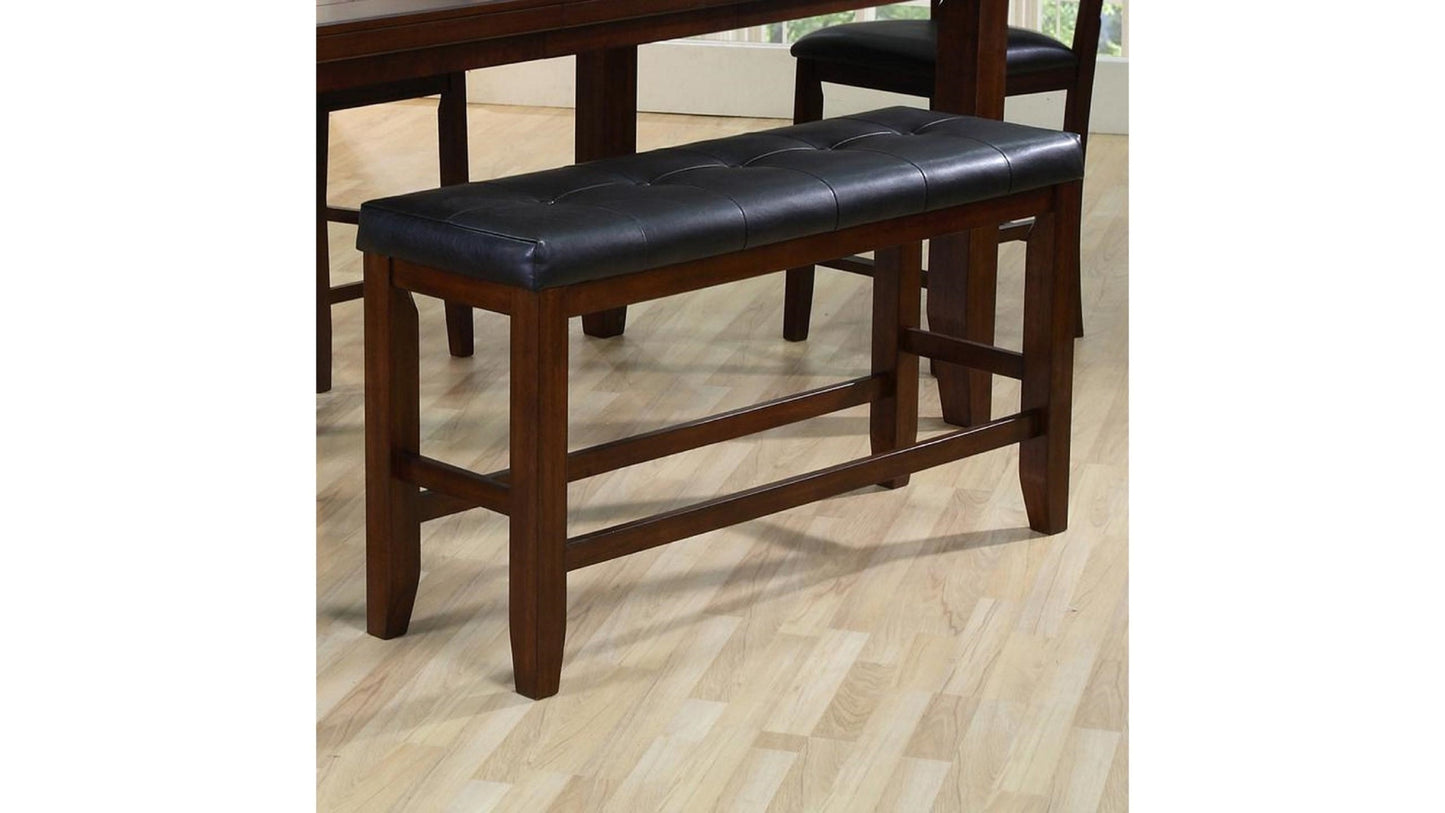 1Pc Modern Counter Height Bench Tufted Faux Leather Upholstery Tapered Wood Legs Bedroom Living Room Furniture Brown Espresso Finish