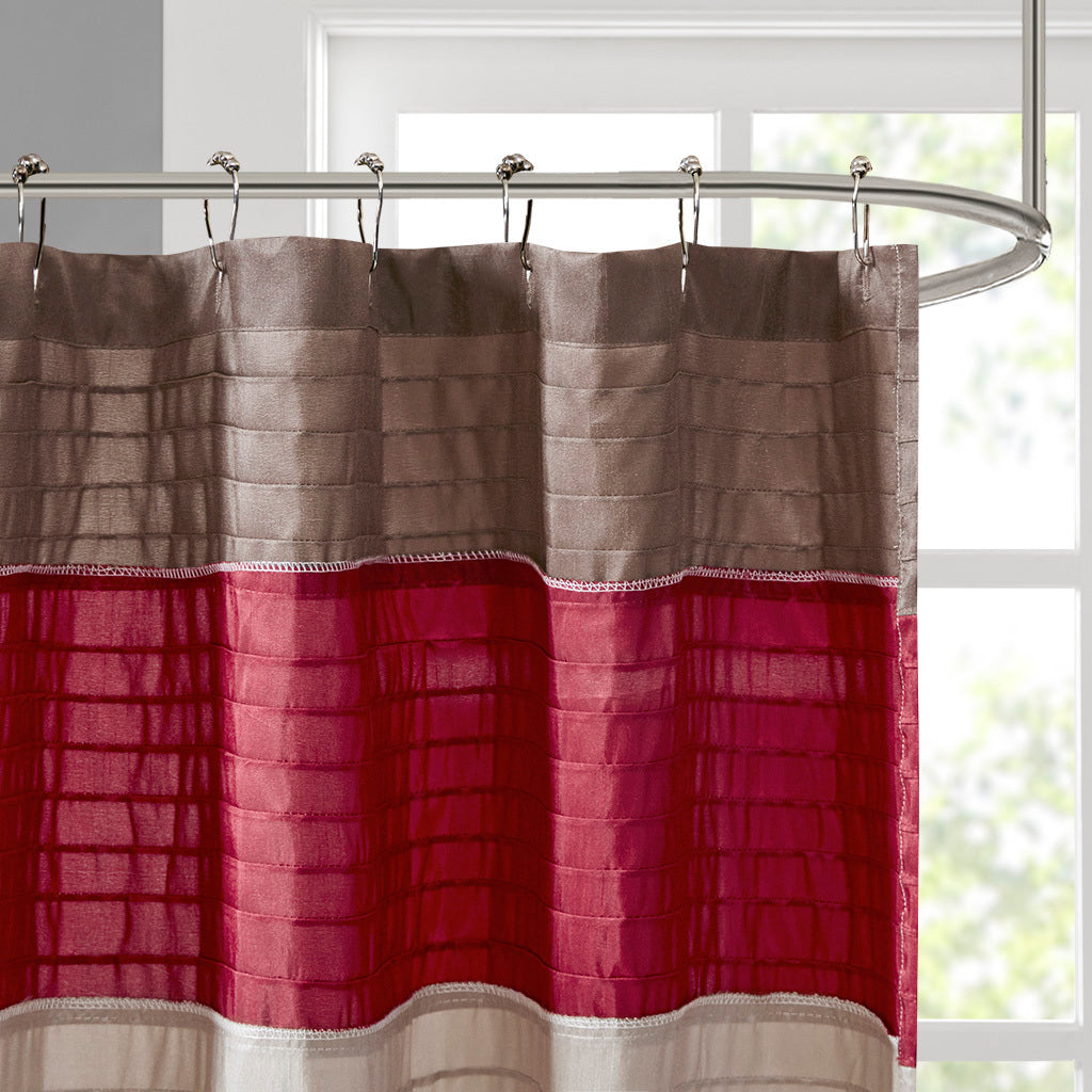 Elegant Crimson Faux Silk Shower Curtain with Pintuck Accents