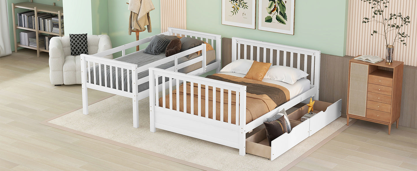 Twin/Full Bunk Bed with Stairs, Drawers, and Flexible Layout