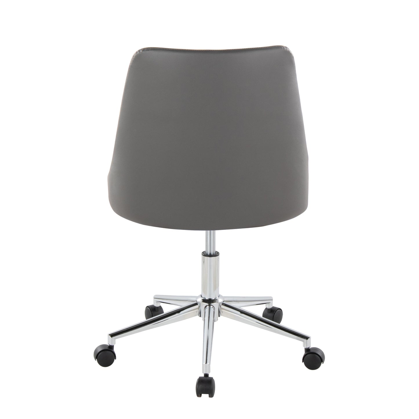 Marche Contemporary Swivel Task Chair with Casters in Chrome Metal and Grey Faux Leather by LumiSource