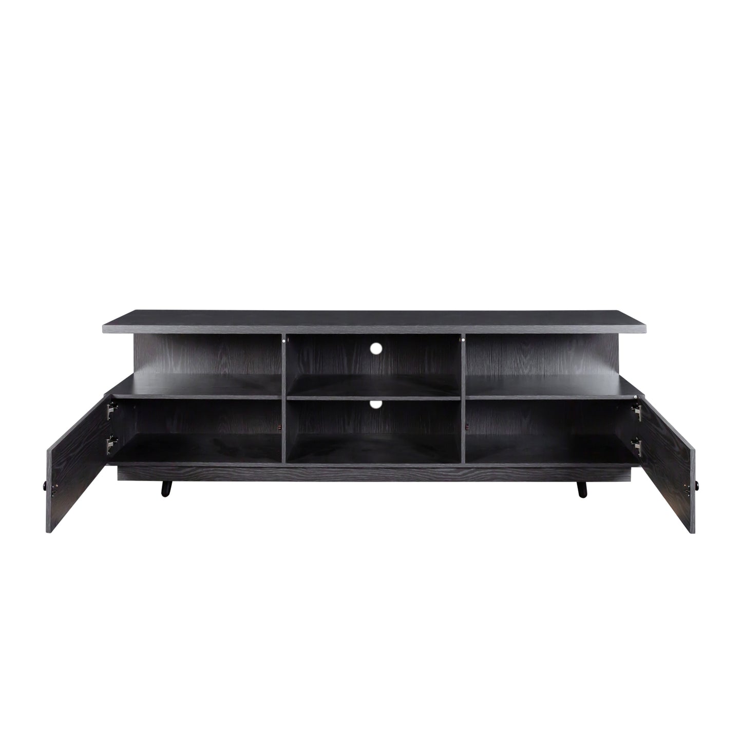 Contemporary Wooden TV Stand with 2 Doors and 4 Open Shelves