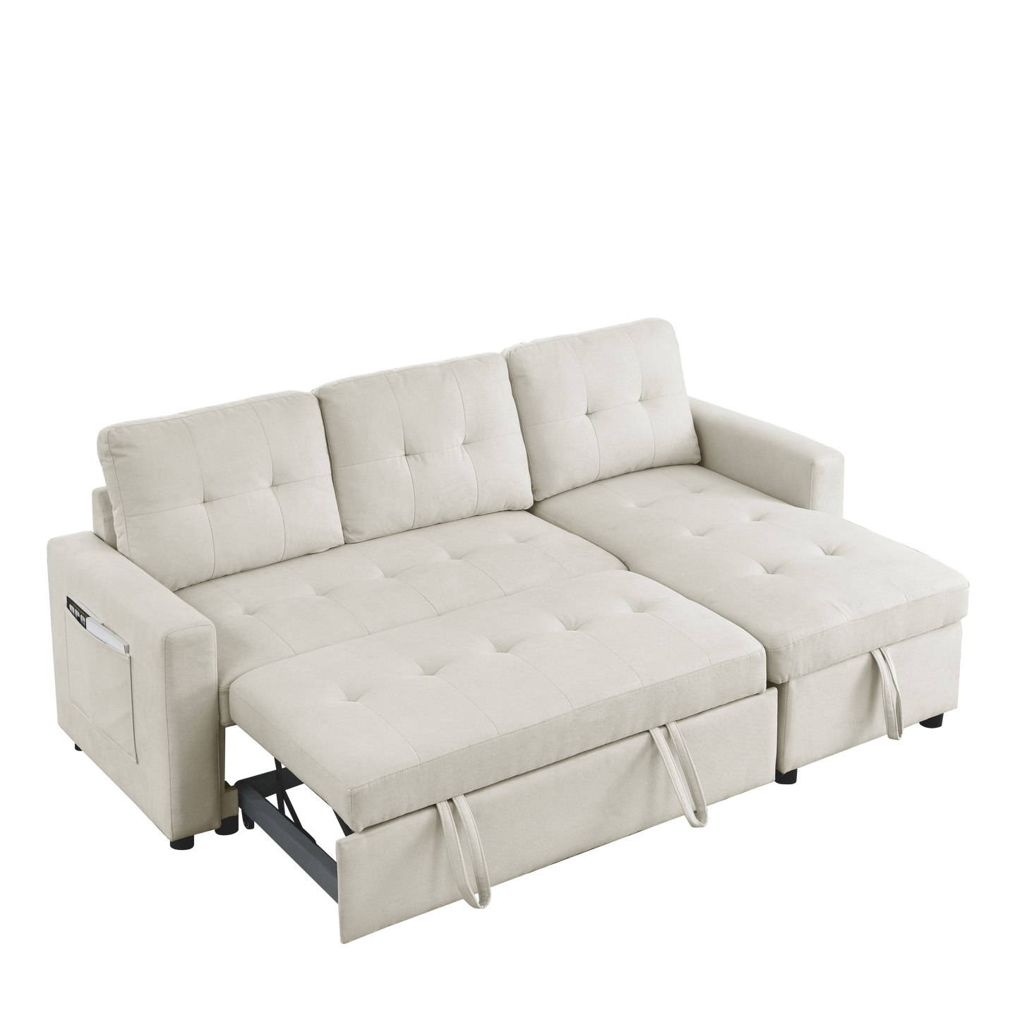 Modern MH 78.5 Sleeper Sofa Bed Reversible Sectional Couch with Storage Chaise and Side Pocket for Small Space Living Room Furniture Set