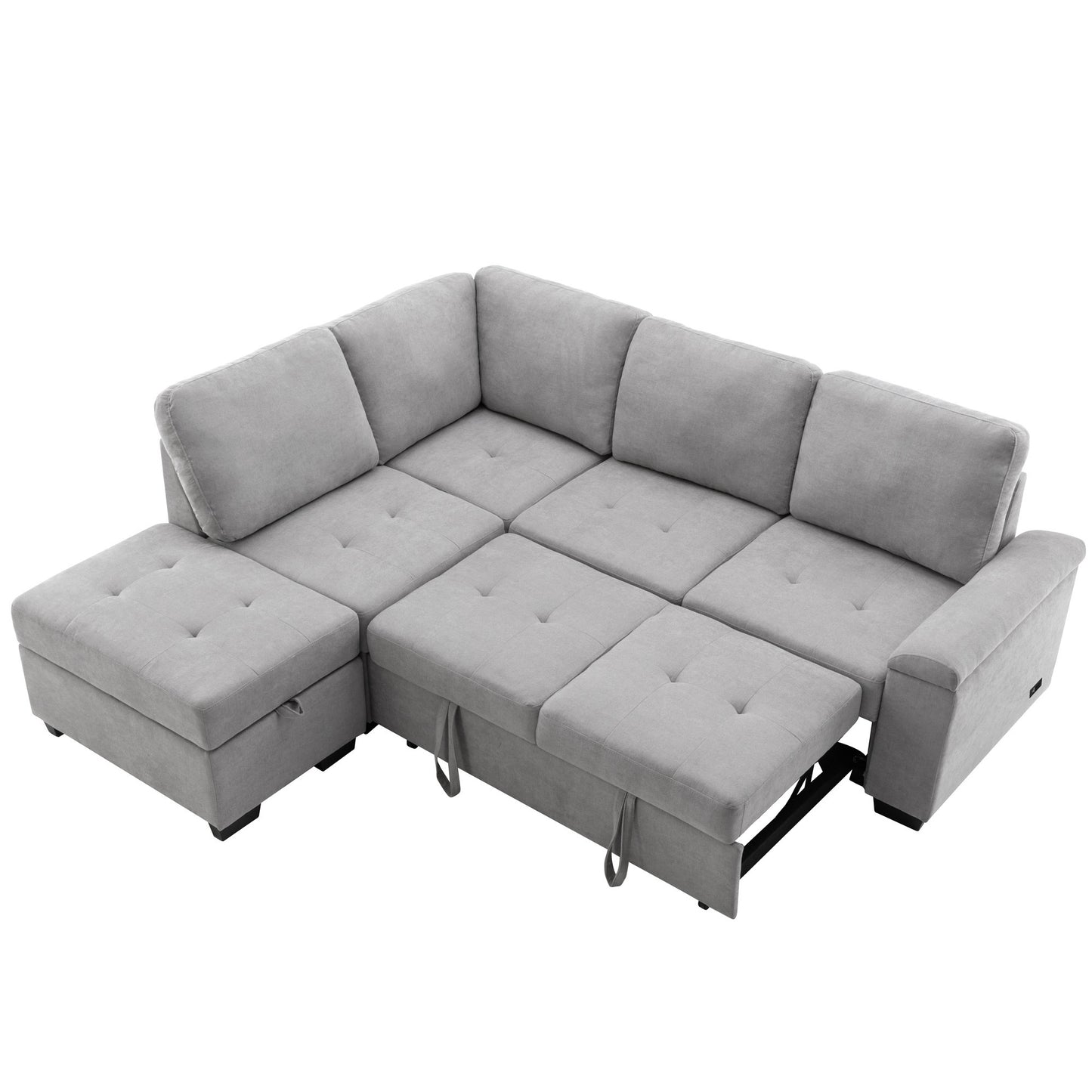 Elegant Gray Sleeper Sectional Sofa with L-Shape Design & Hidden Storage