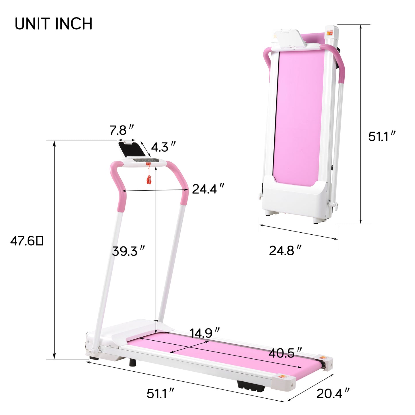 FYC Treadmill Folding Treadmill for Home Portable Electric Motorized Treadmill Running Exercise Machine Compact Treadmill for Home Gym Fitness Workout Walking, No Installation Required, White&Pink