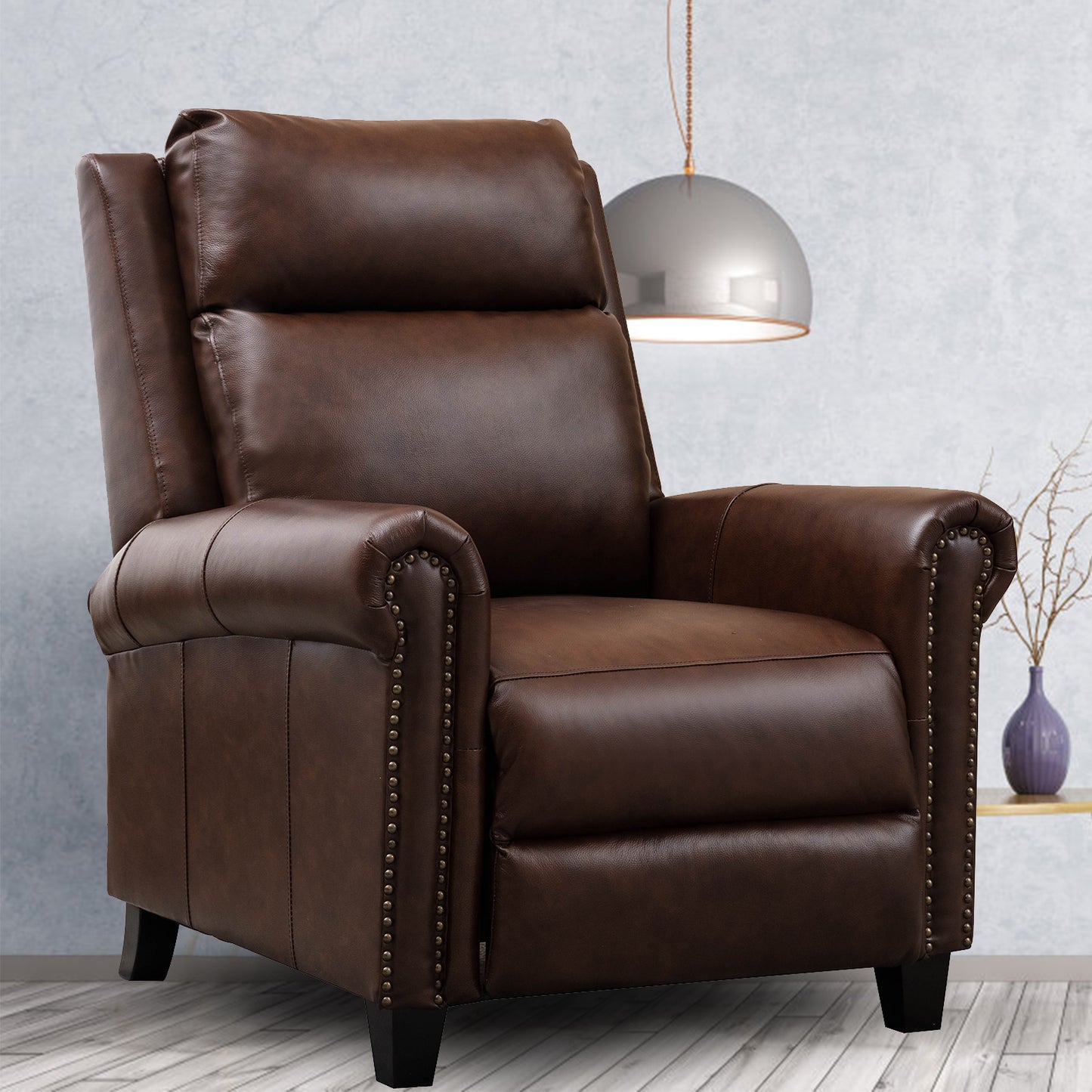 33.5-inch Wide Genuine Leather Manual Ergonomic Recliner