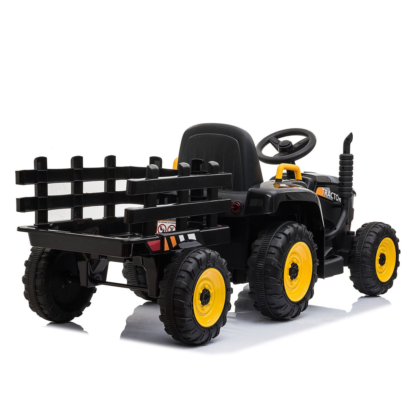 Battery Powered Kids Ride-On Tractor with Trailer, Electric Car with Music and LED Lights for 3-6 Year Olds, Black