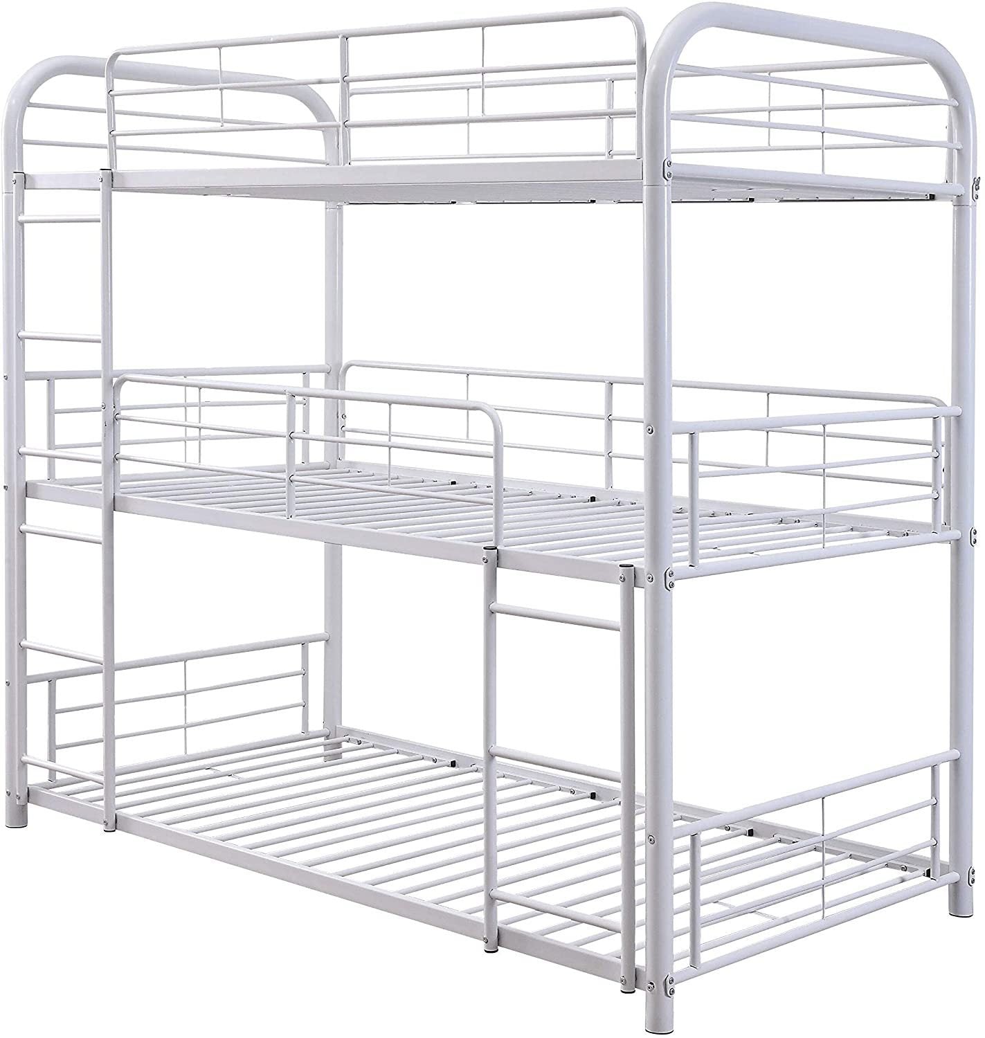 Triple Metal Bunk Bed in White - Stylish Space-Saving Sleep Solution