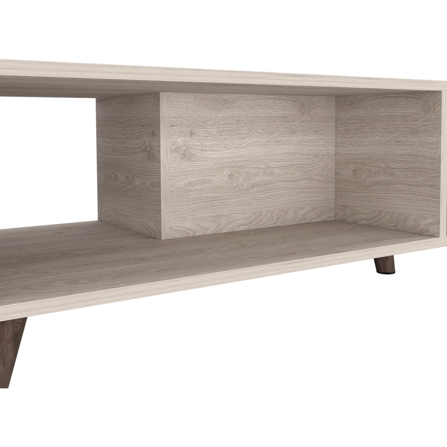 Coffee Table Plex with Light Gray Finish, Two Open Shelves, and Sturdy Legs