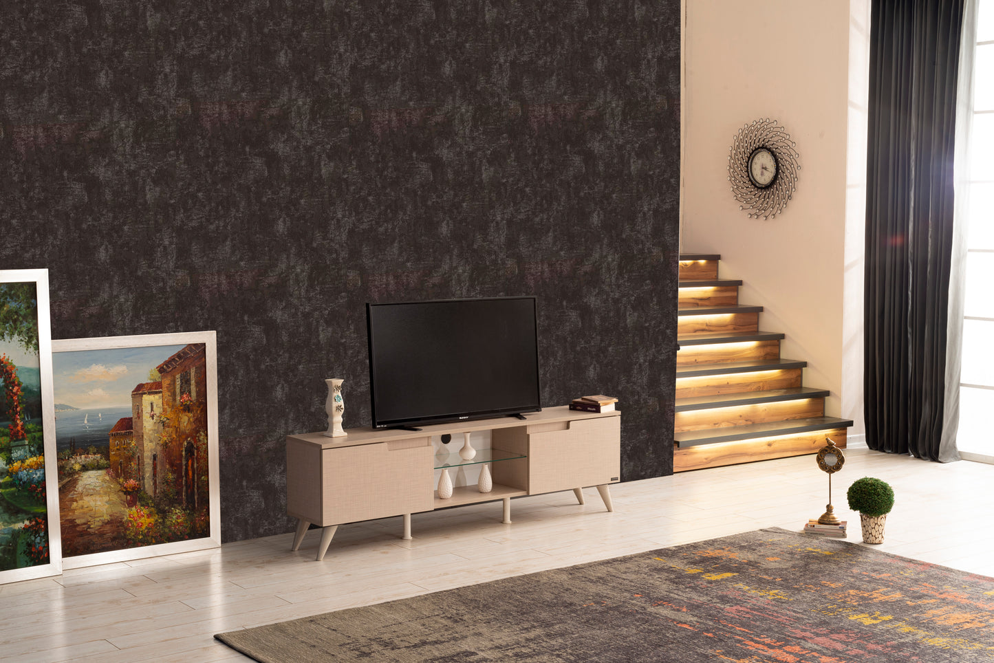 Elevate your Living Room with the FurnisHome Store Denver Modern Beige TV Stand