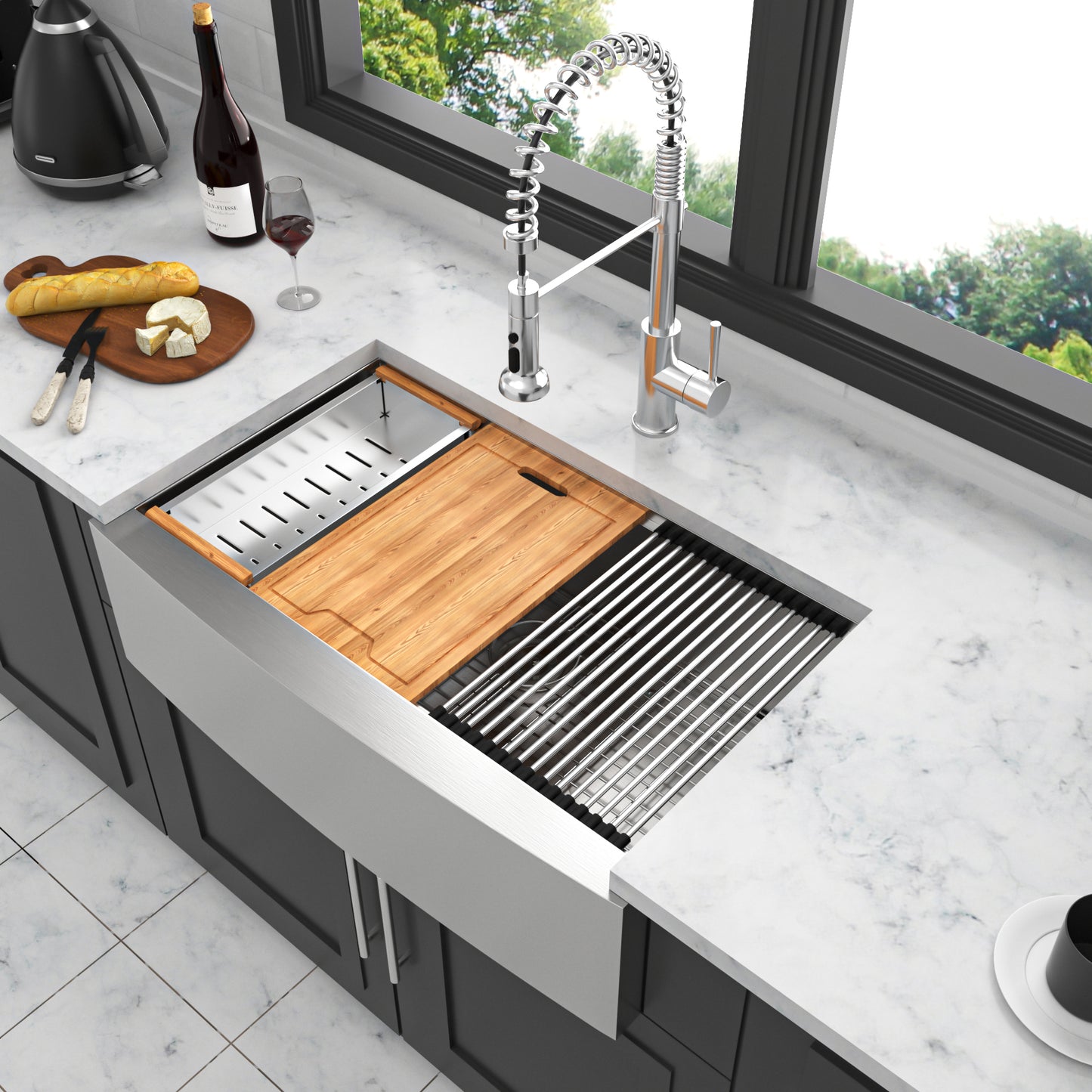 30-Inch Stainless Steel Farmhouse Sink Workstation with Contemporary Apron Front Kitchen Sink