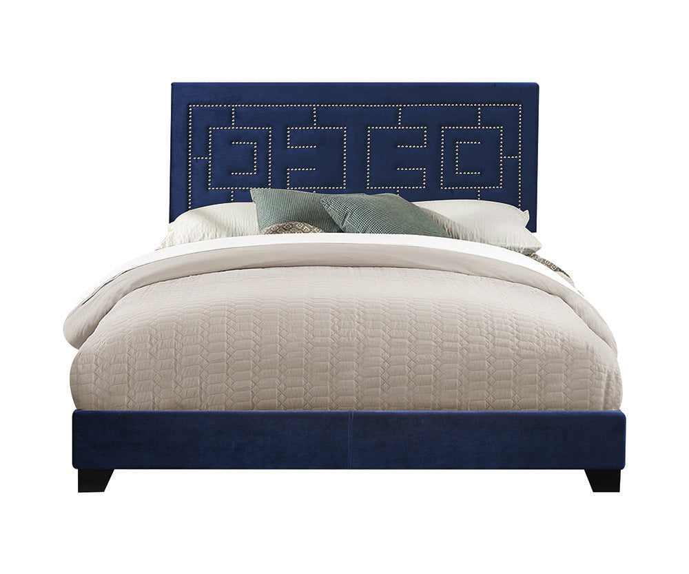 Ishiko III Eastern King Bed in Dark Blue Velvet 21637EK