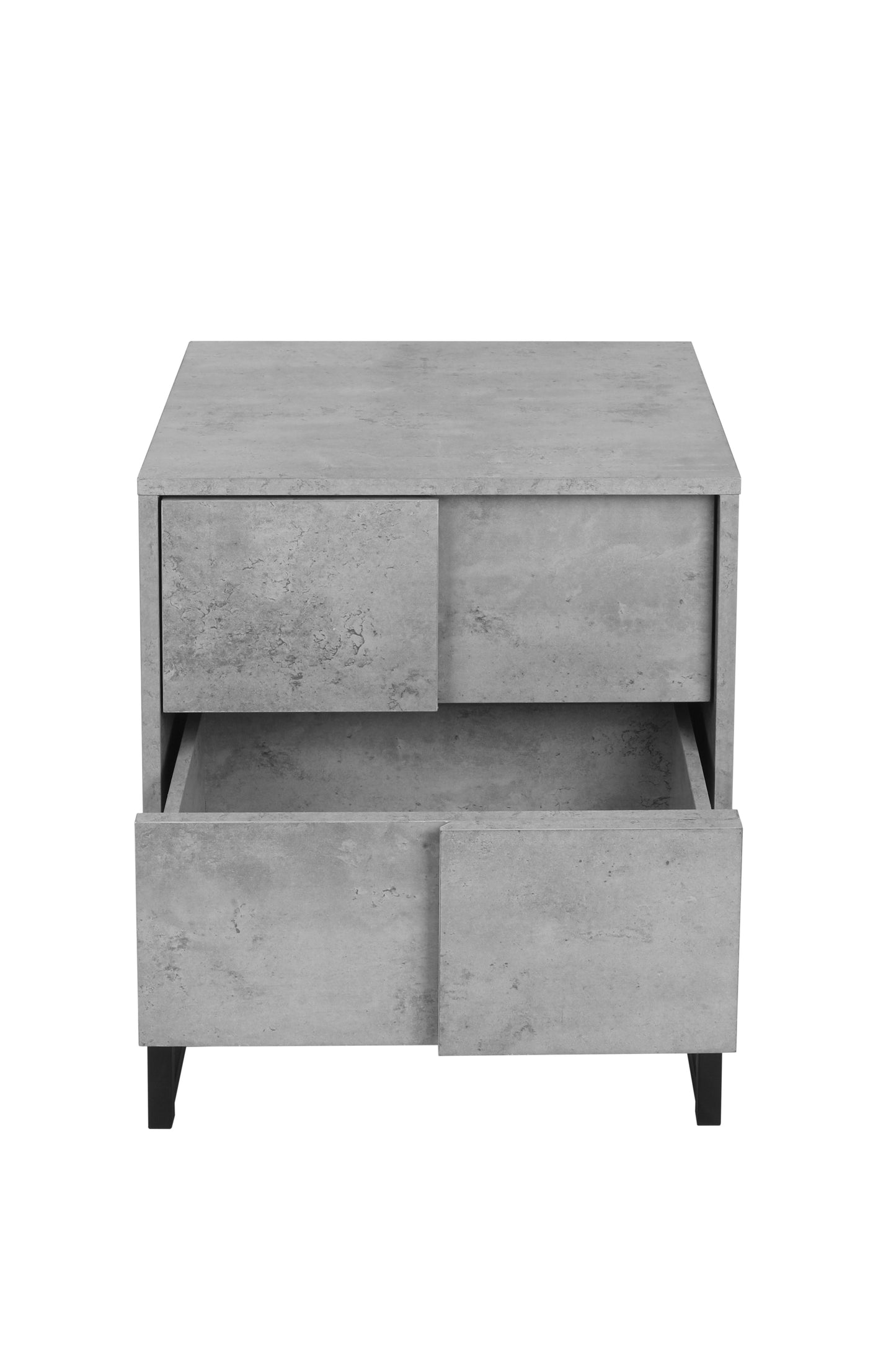 Set of 2, 2 Drawer Nightstand, Geometric Elements, Cement Grey, for Bedroom, Living Room and Study