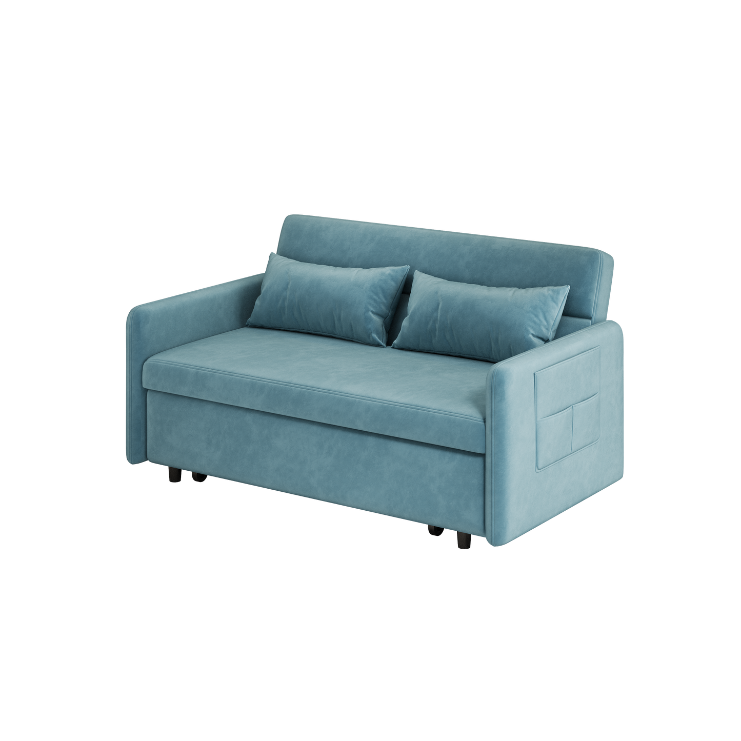 Sofa Pull Out Bed Included Two Pillows 54" Velvet Sofa for Small Spaces Teal