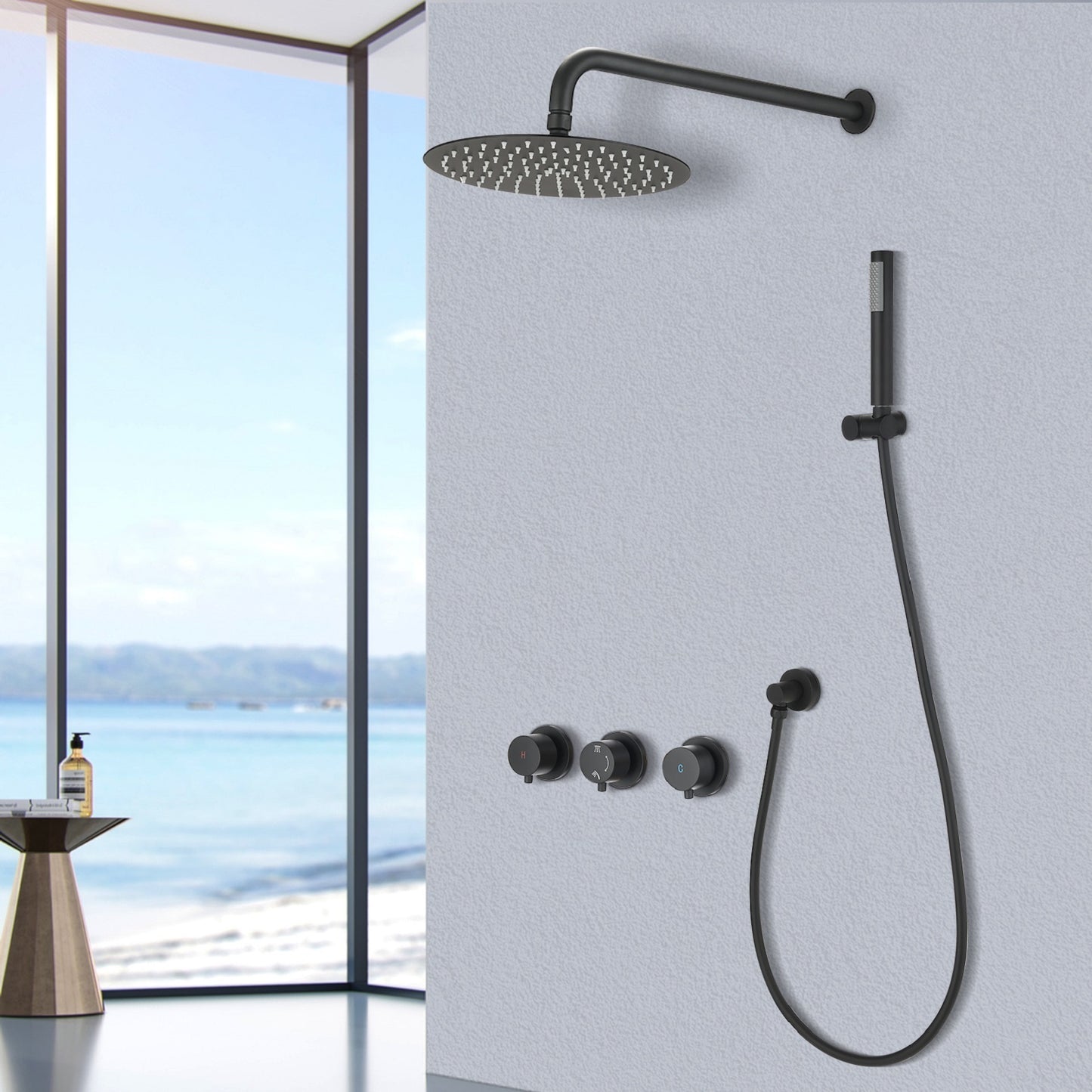 Matte Black Contemporary Bathroom Shower Set with Wall Mount