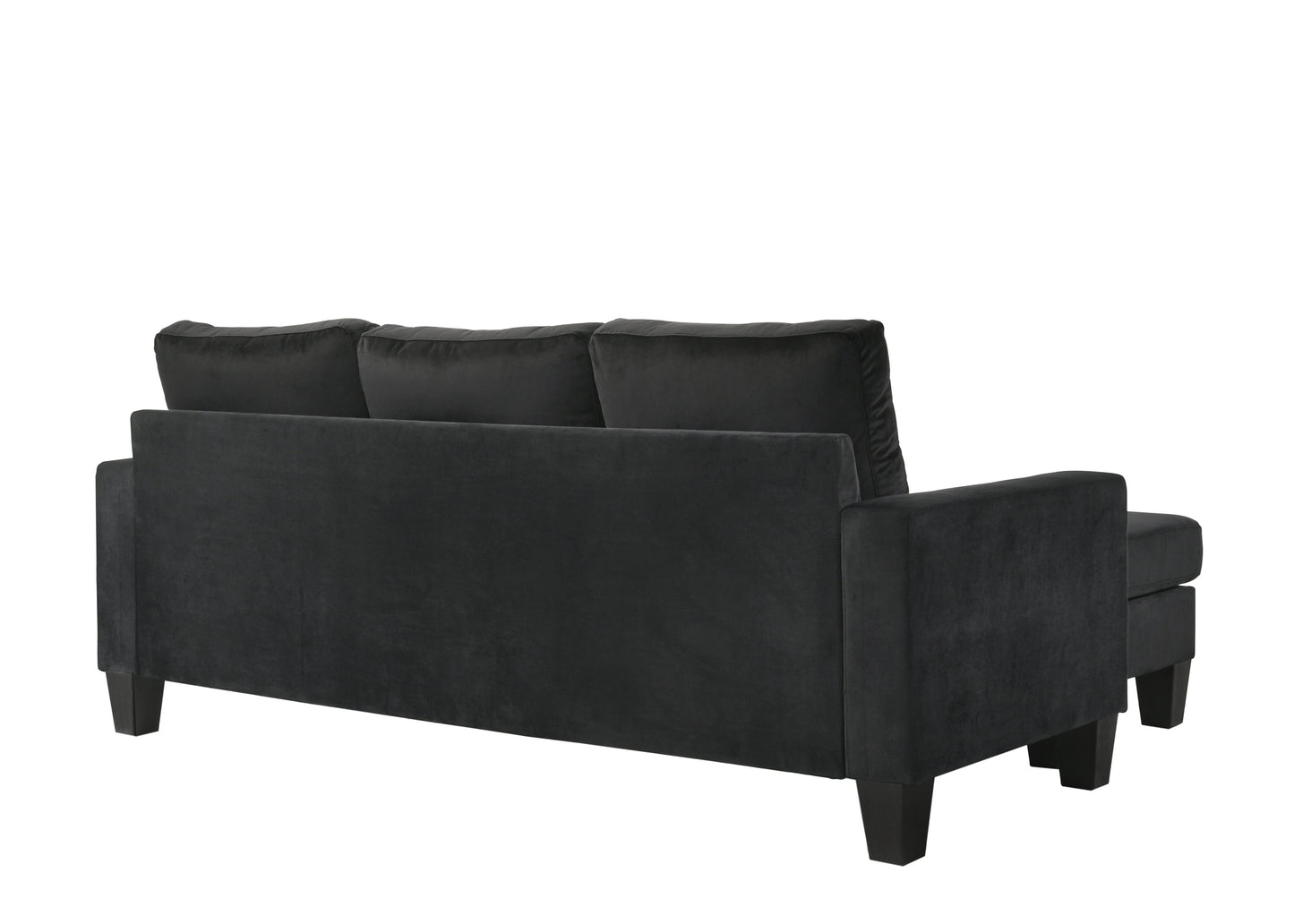 Black Velvet Sofa Chaise with Reversible Sectional