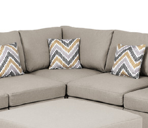 Beige Fabric Reversible Sectional Sofa Set with Ottoman and Accent Pillows