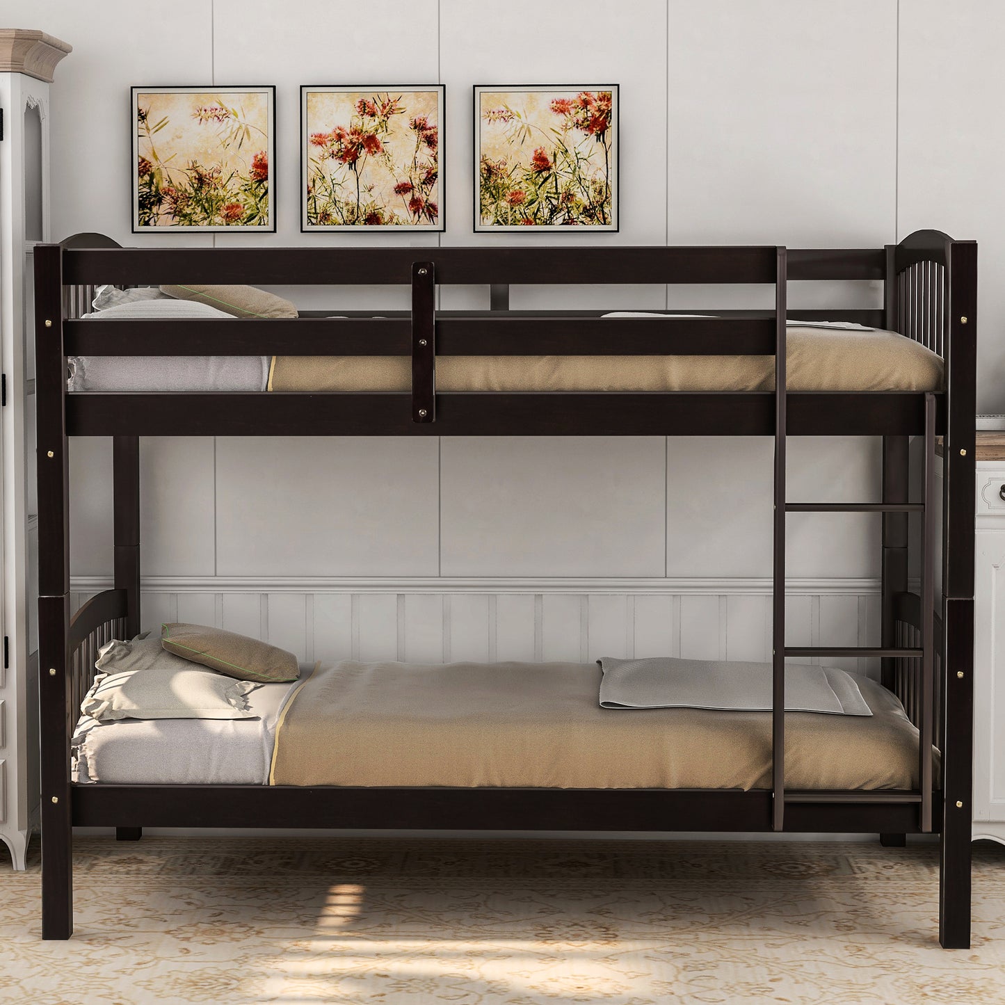 Espresso Double Bunk Bed with Ladder