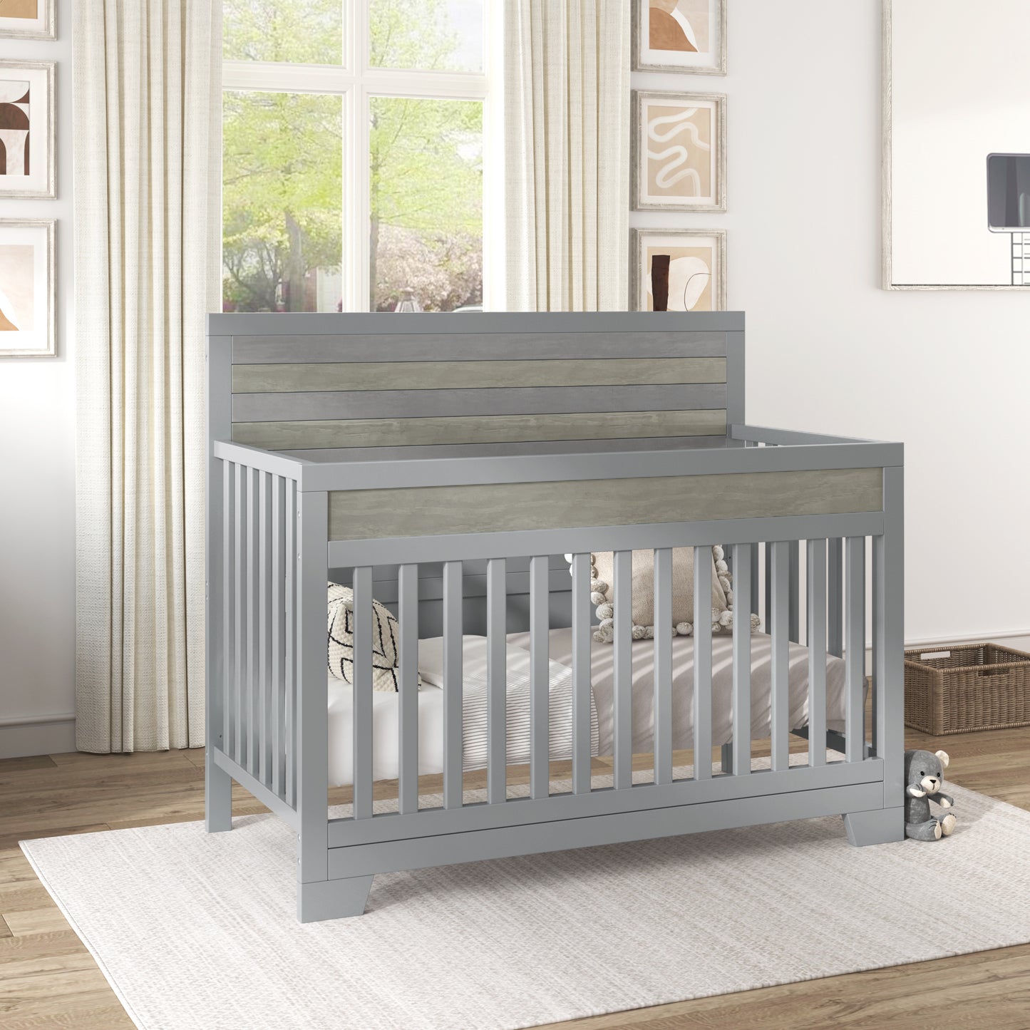 3 Pieces Nursery Sets Baby Crib and Changer Dreeser with Removable Changing Tray Bedroom Sets Gray