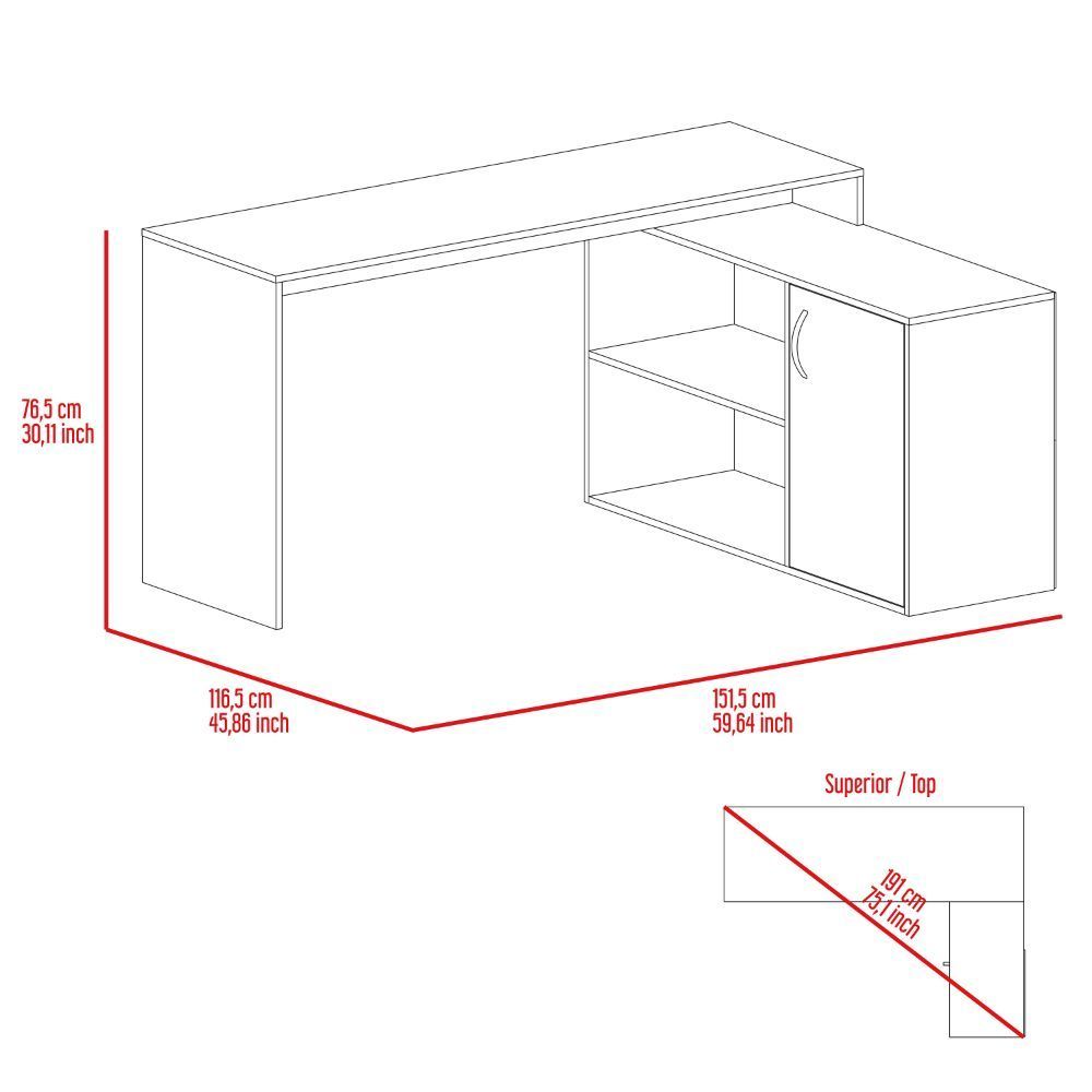 L-Shaped Light Gray Office Desk with Storage Shelves Desti