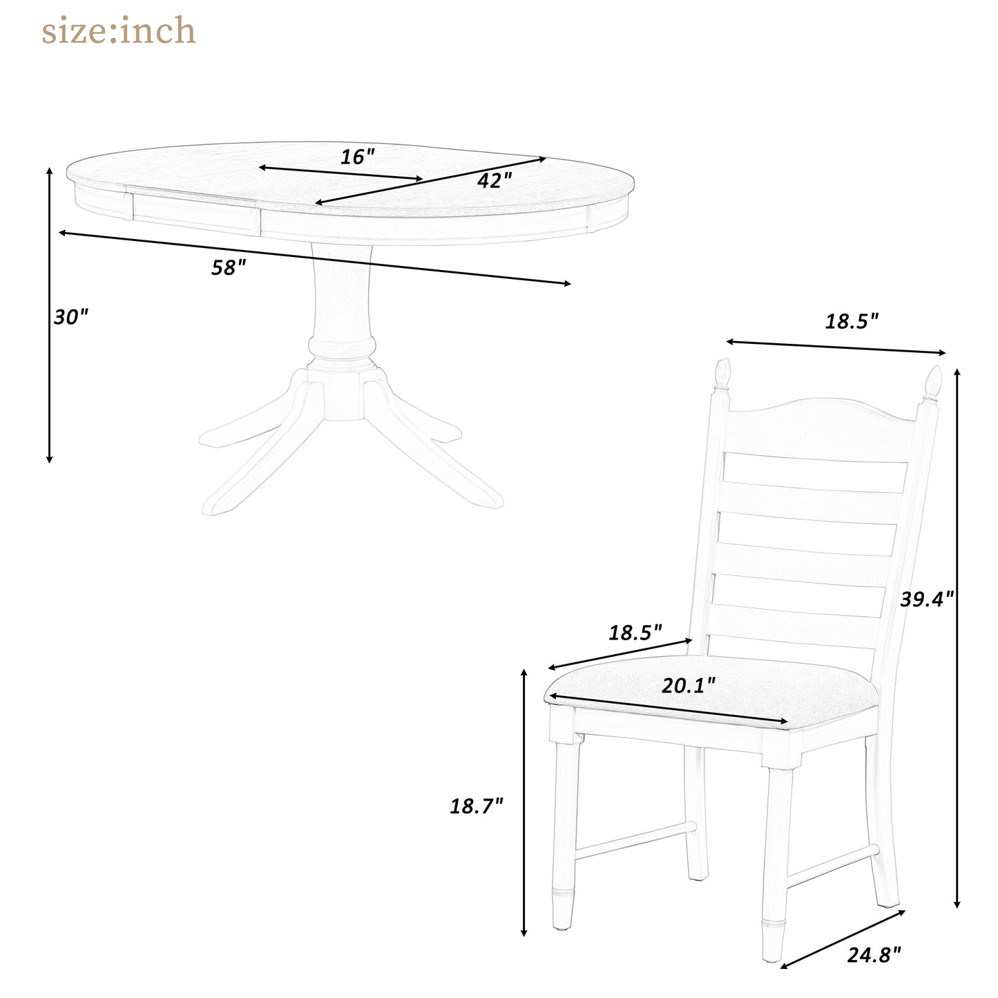 TREXM 5-Piece Retro Functional Dining Table Set Wood Round Extendable Dining Table and 4 Upholstered Dining Chairs (Off White)