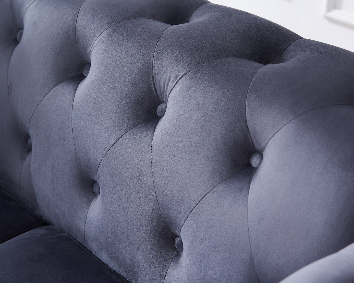 Sofa Chair, with Button and Copper nNail on Arms and Back, One White Villose Pillow, Velvet Grey (38"x34.5"x30")