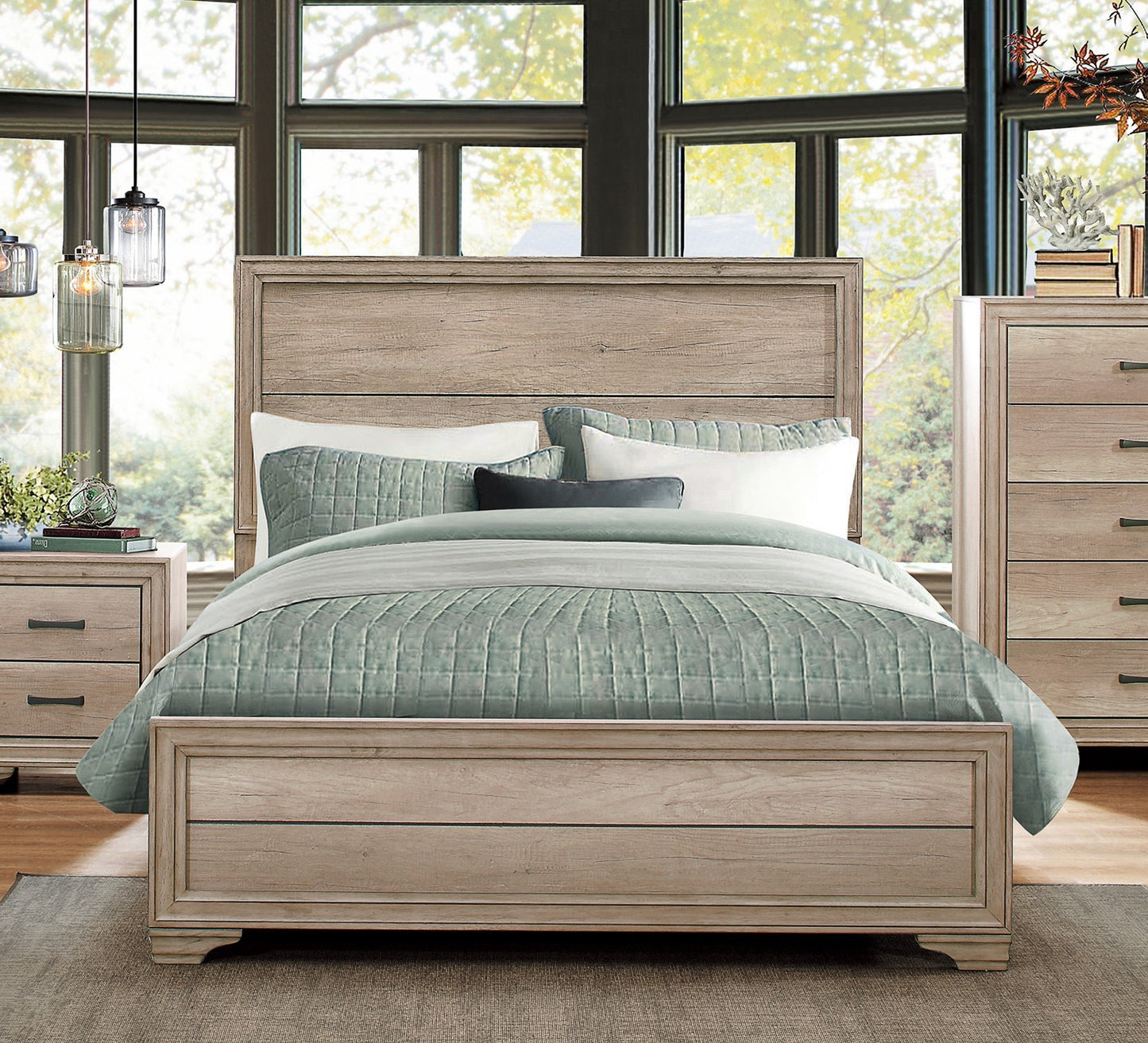 Contemporary Look Natural Finish Queen Bed 1pc Premium Melamine Board Wooden Bedroom Furniture